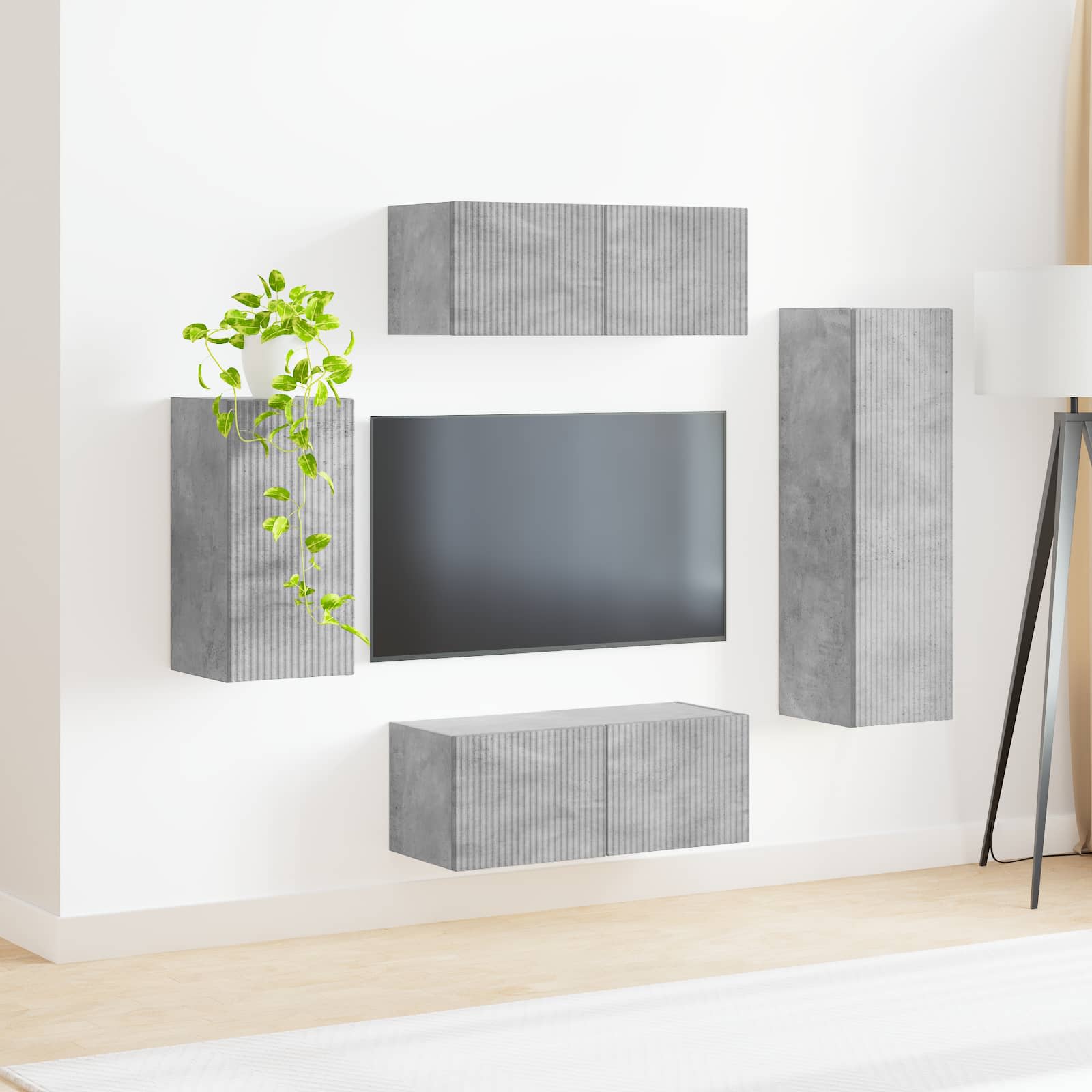 Set TV komoda Zidne 4 pcs Betonski sivi Konstruirano drvo