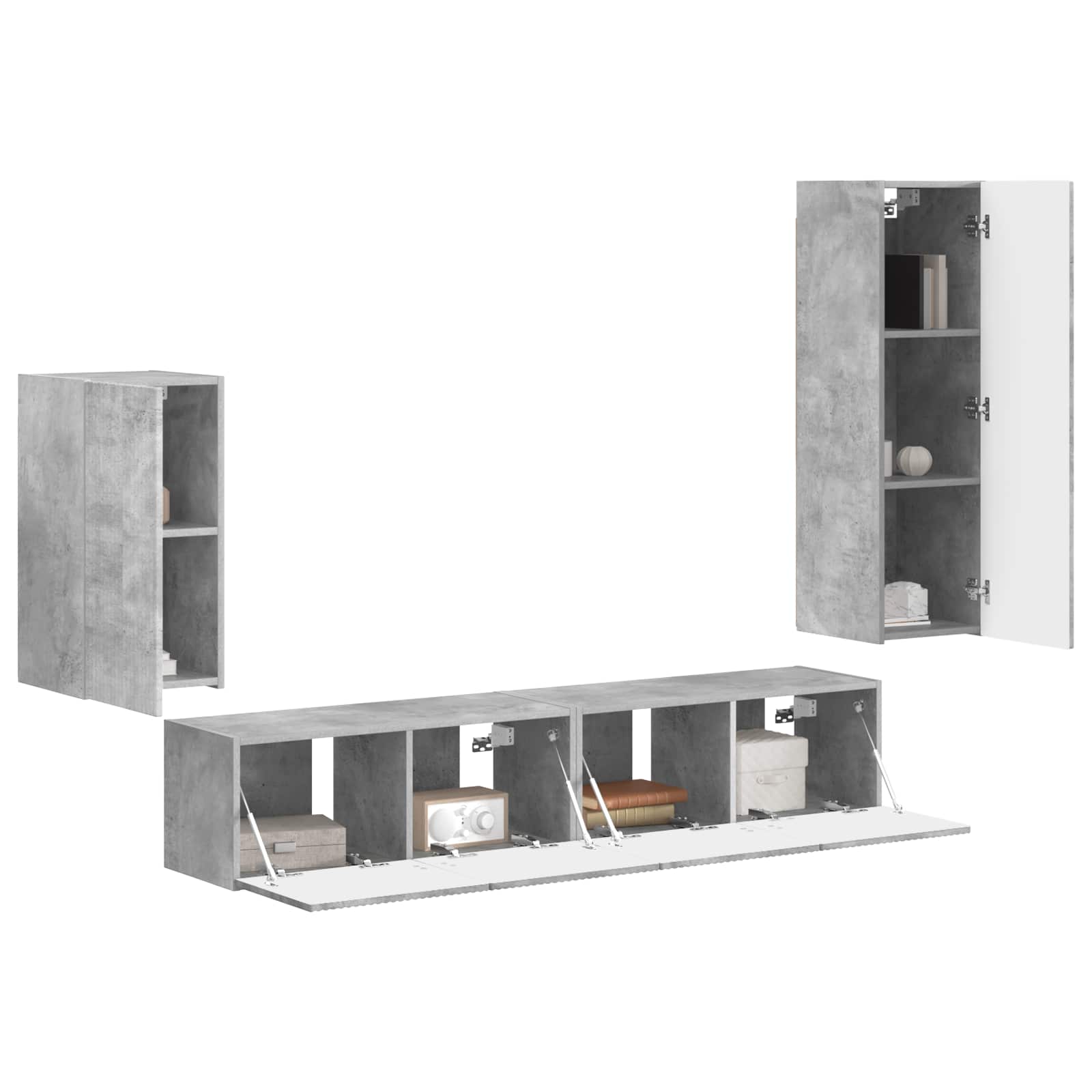 Set TV komoda Zidne 4 pcs Betonski sivi Konstruirano drvo