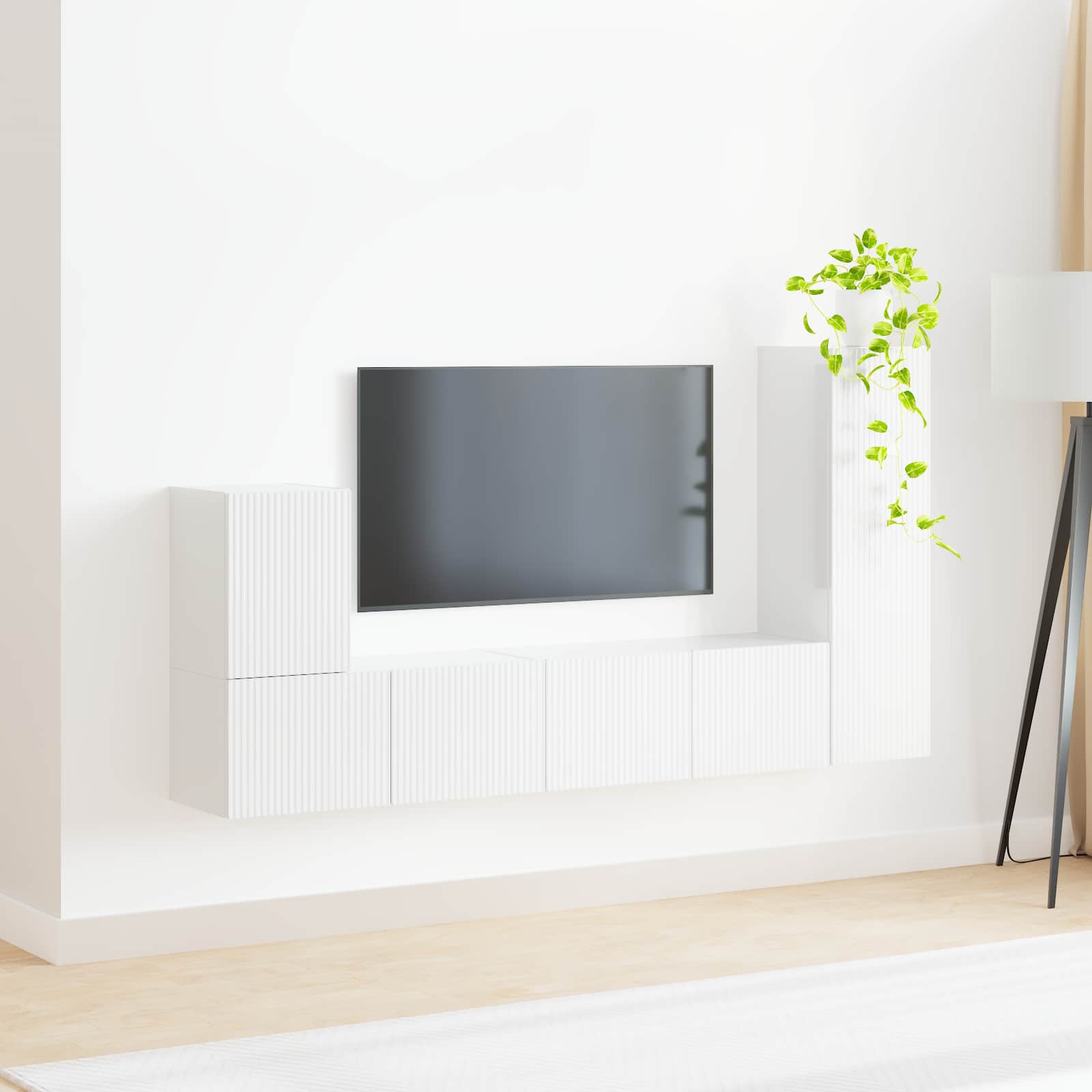 Set TV komoda Zidne 3 pcs Visoki sjaj bijela Konstruirano drvo