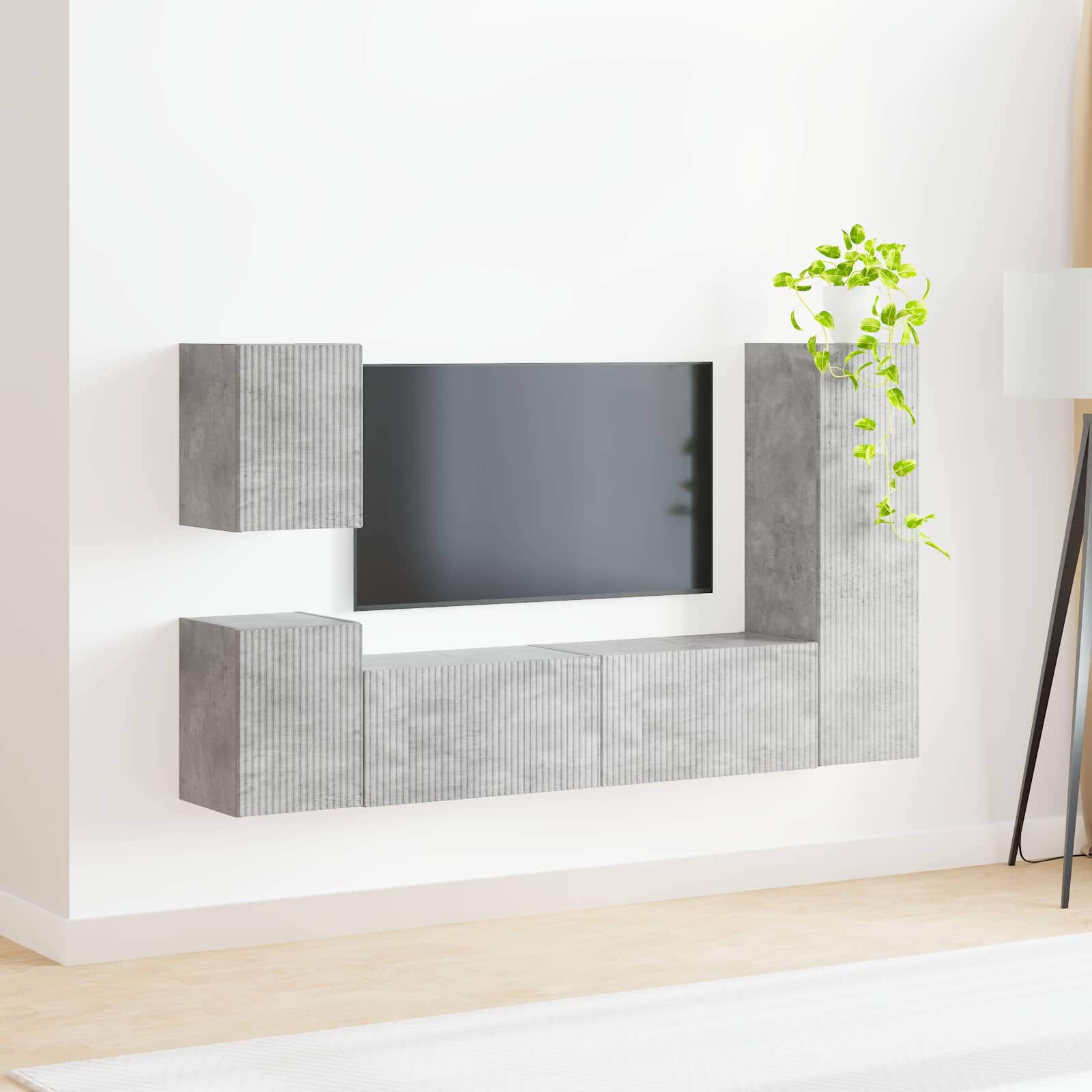 Set TV komoda Zidne 4 pcs Betonski sivi Konstruirano drvo