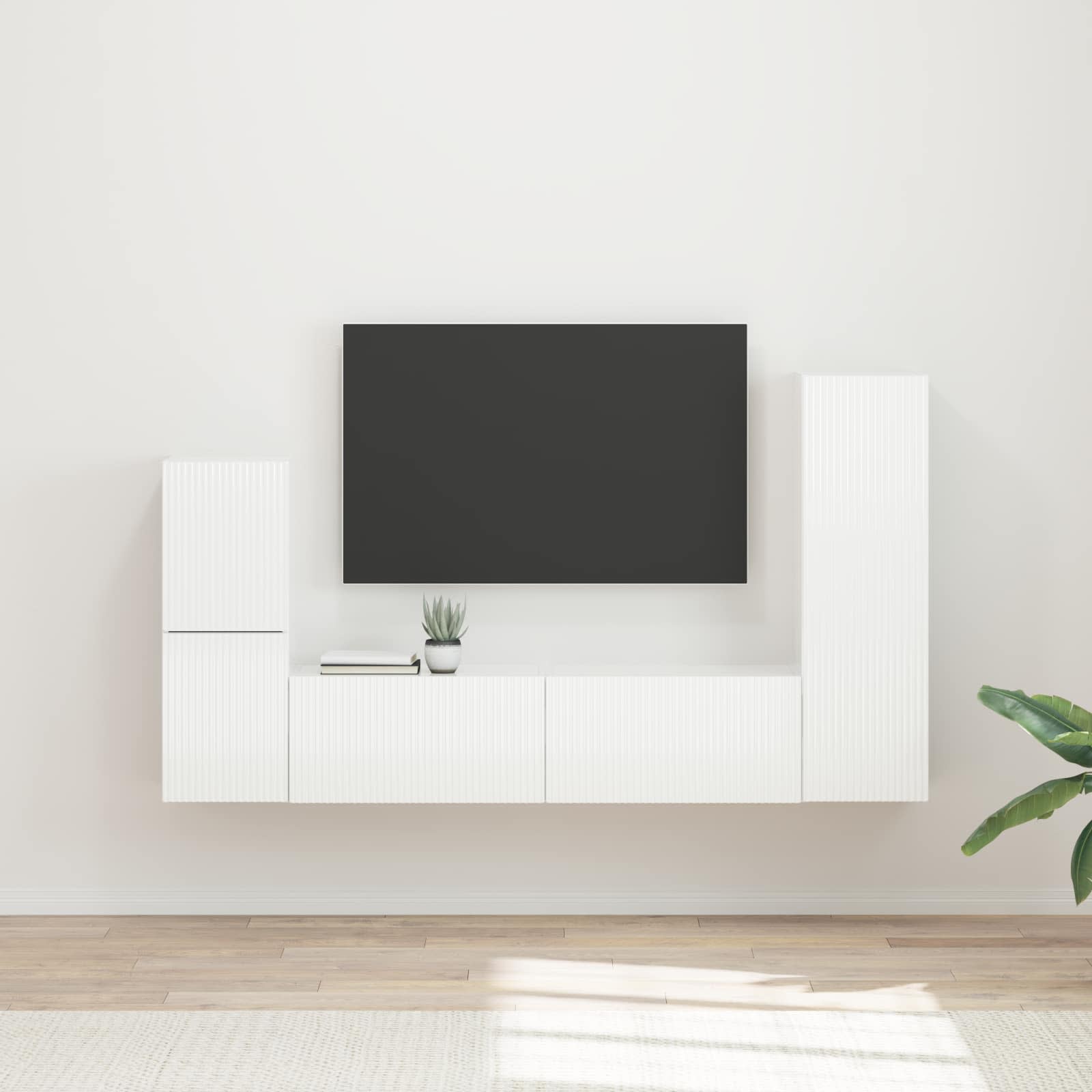 Set TV komoda Zidne 4 pcs Visoki sjaj bijela Konstruirano drvo