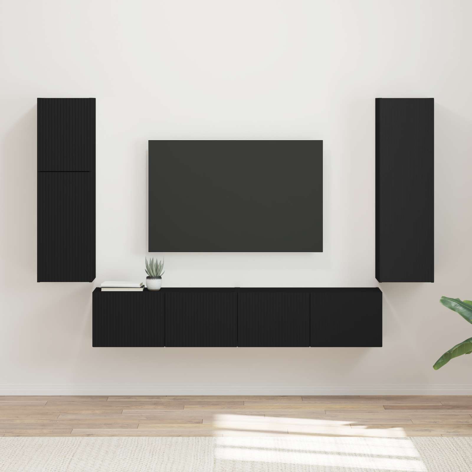 Set TV komoda Zidne 4 pcs Crna Konstruirano drvo