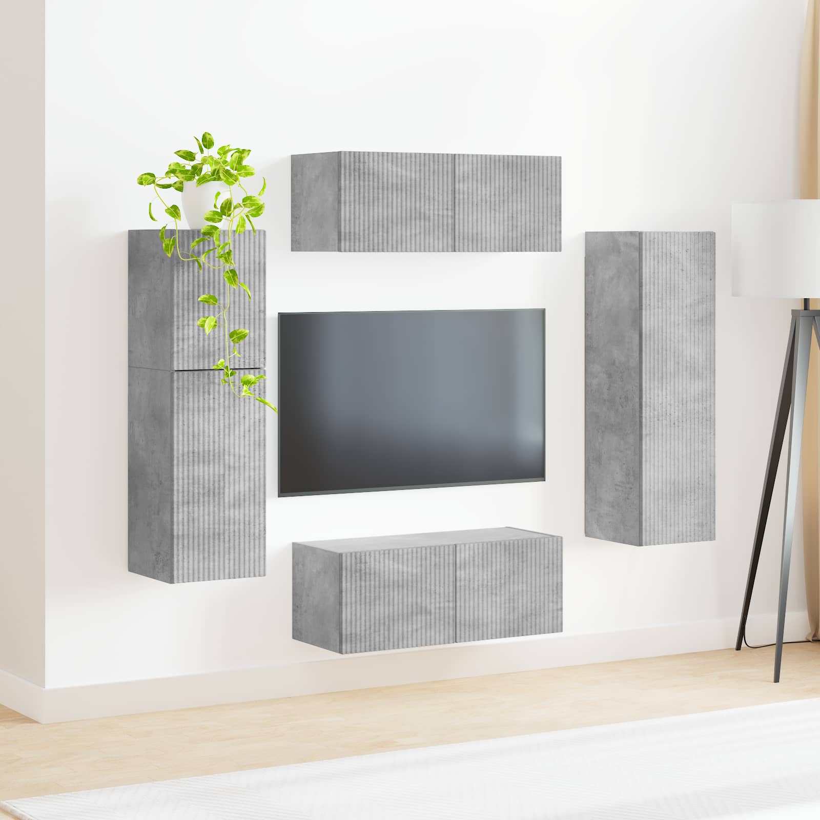 Set TV komoda Zidne 4 pcs Betonski sivi Konstruirano drvo