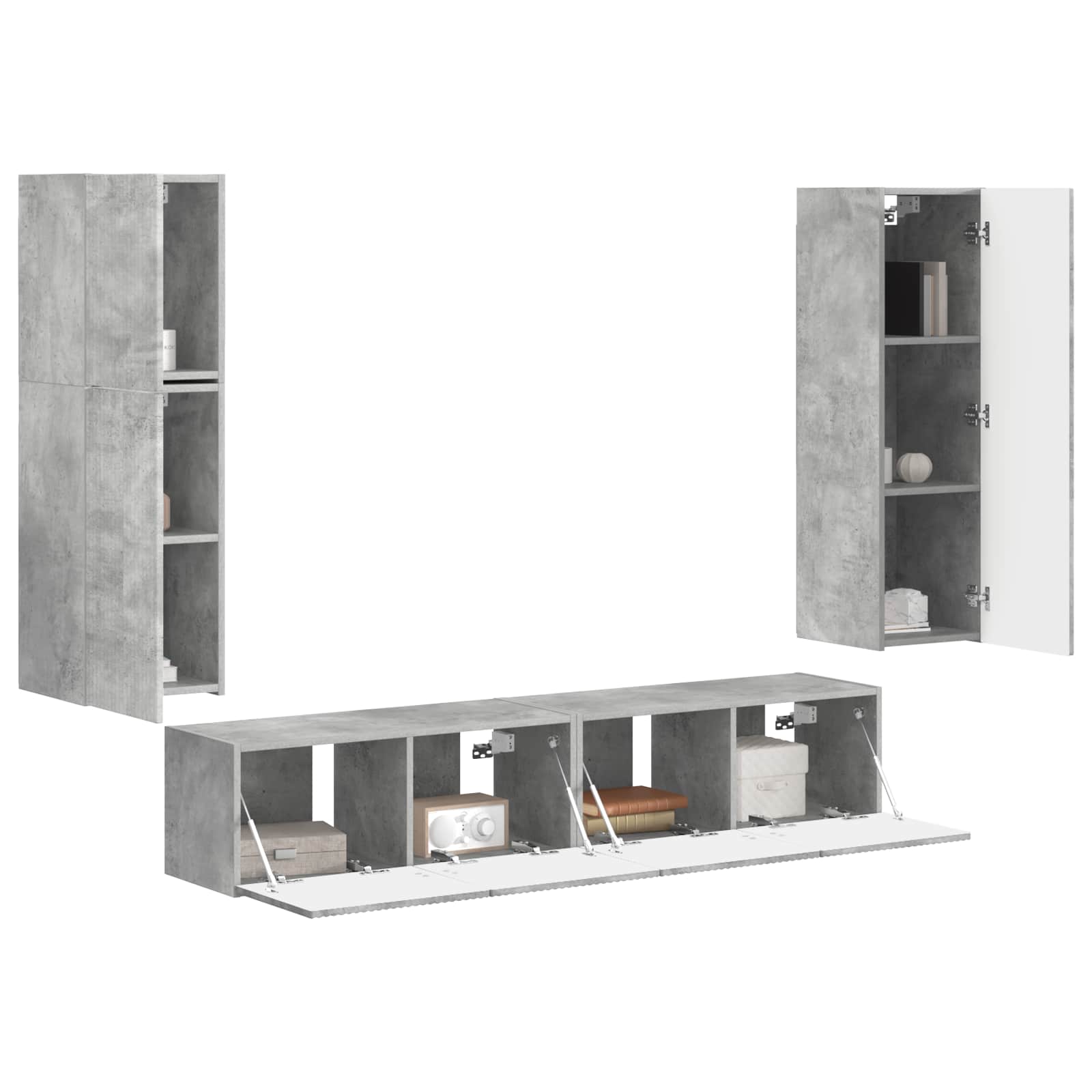 Set TV komoda Zidne 4 pcs Betonski sivi Konstruirano drvo