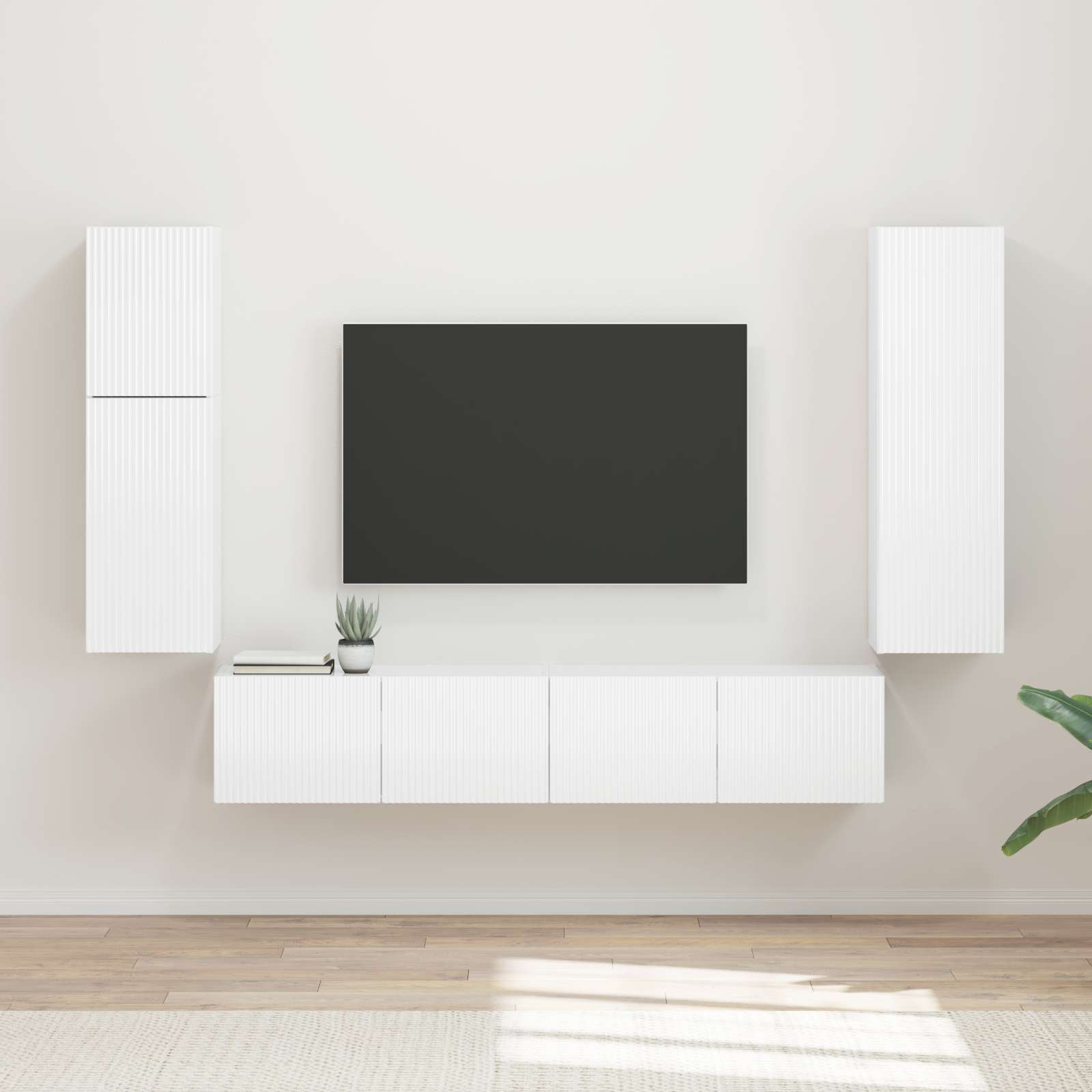 Set TV komoda Zidne 4 pcs Visoki sjaj bijela Konstruirano drvo
