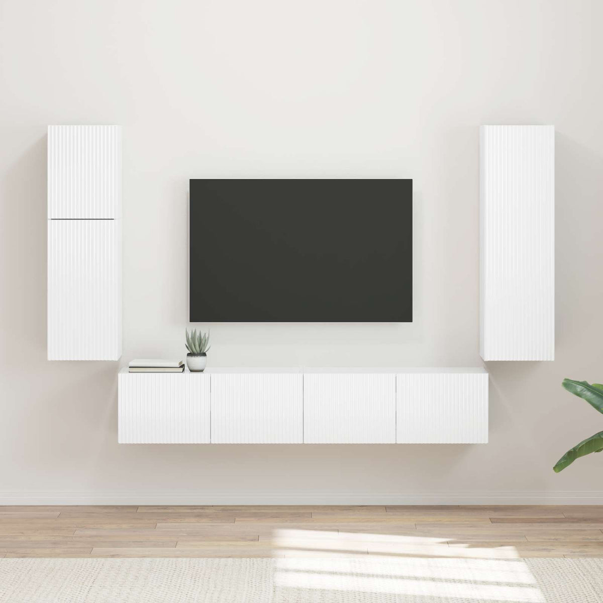 Set TV komoda Zidne 4 pcs Visoki sjaj bijela Konstruirano drvo