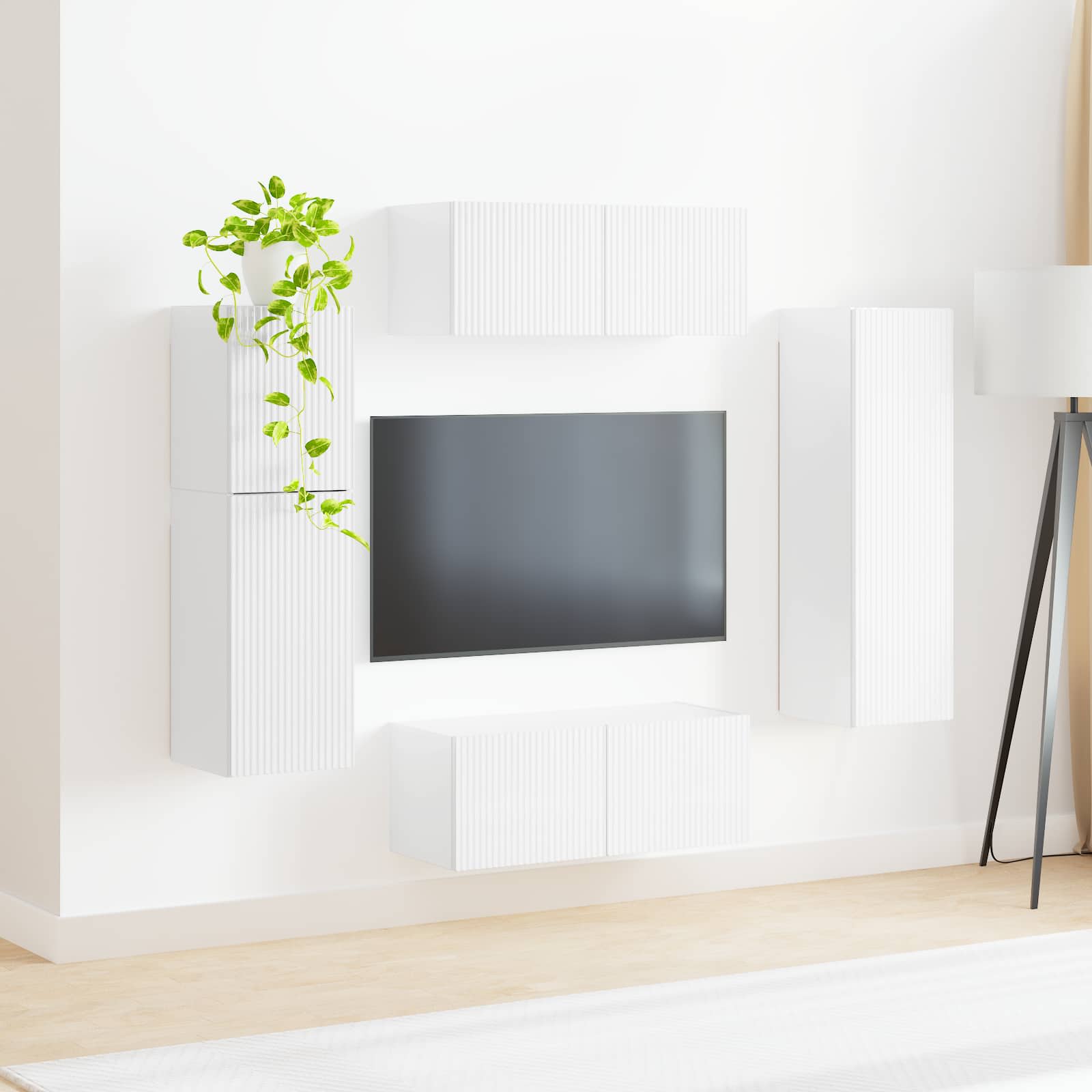 Set TV komoda Zidne 4 pcs Visoki sjaj bijela Konstruirano drvo
