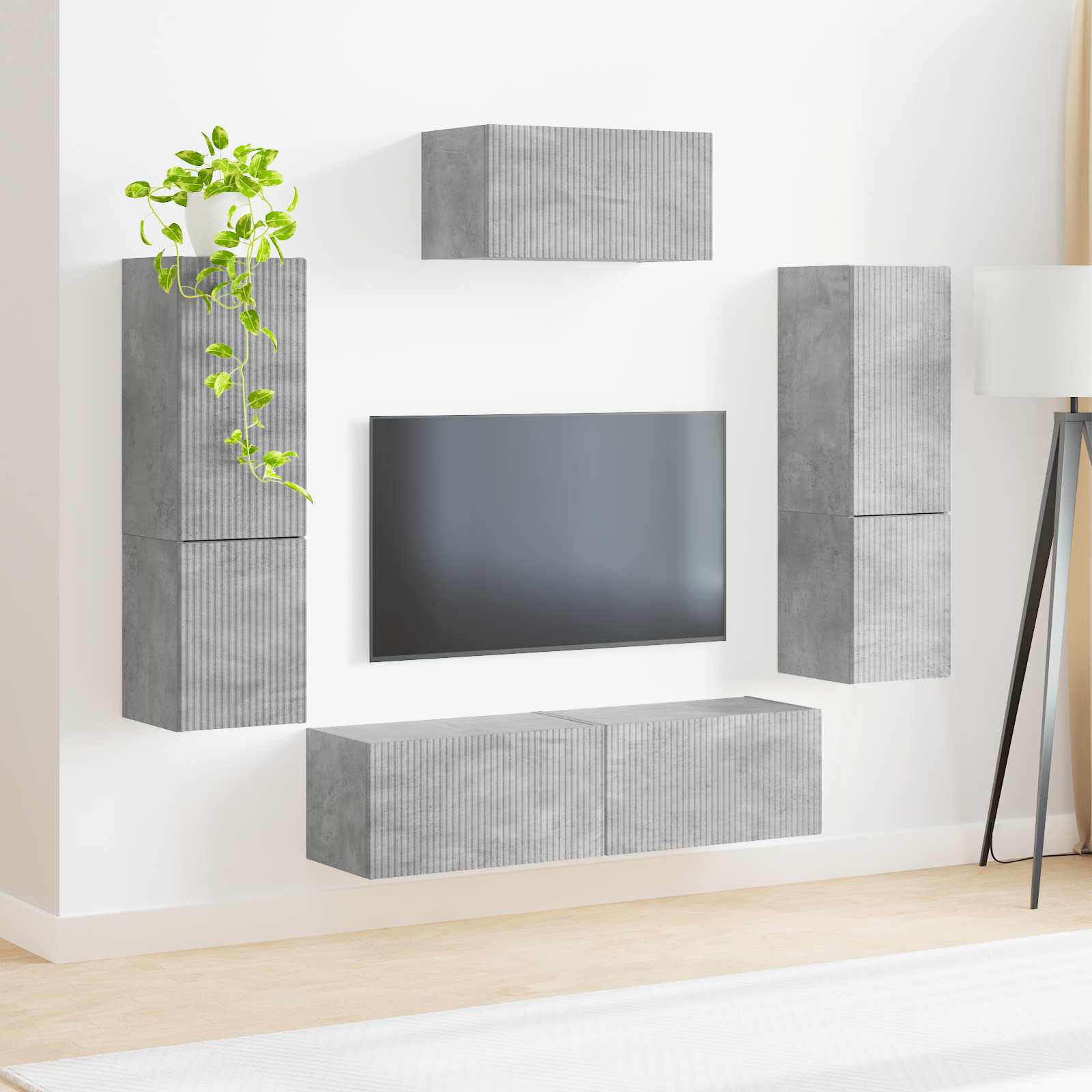 Set TV komoda Zidne 4 pcs Betonski sivi Konstruirano drvo