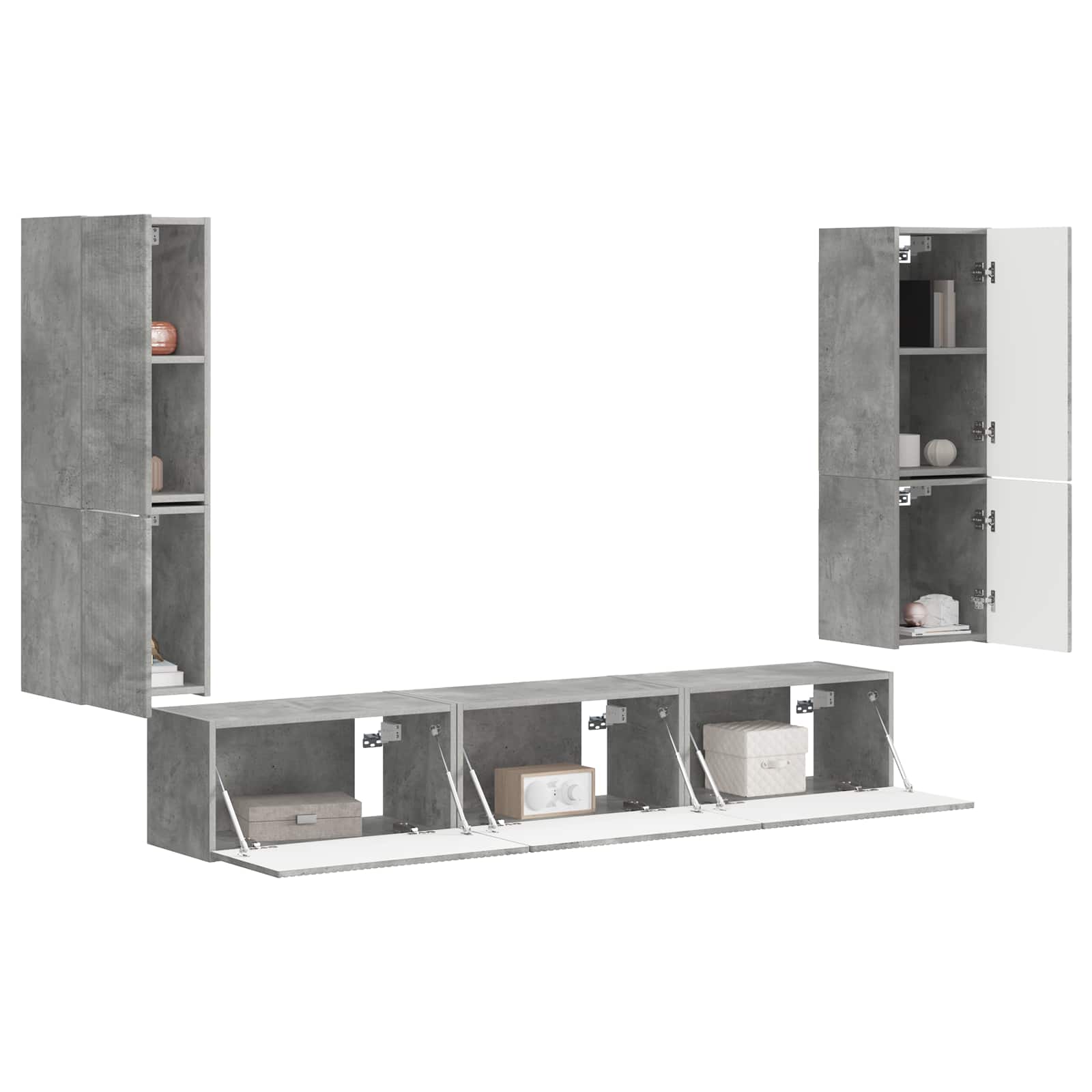 Set TV komoda Zidne 4 pcs Betonski sivi Konstruirano drvo