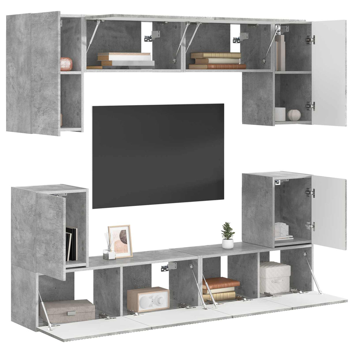 Set TV komoda Zidne 5 pcs Betonski sivi Konstruirano drvo