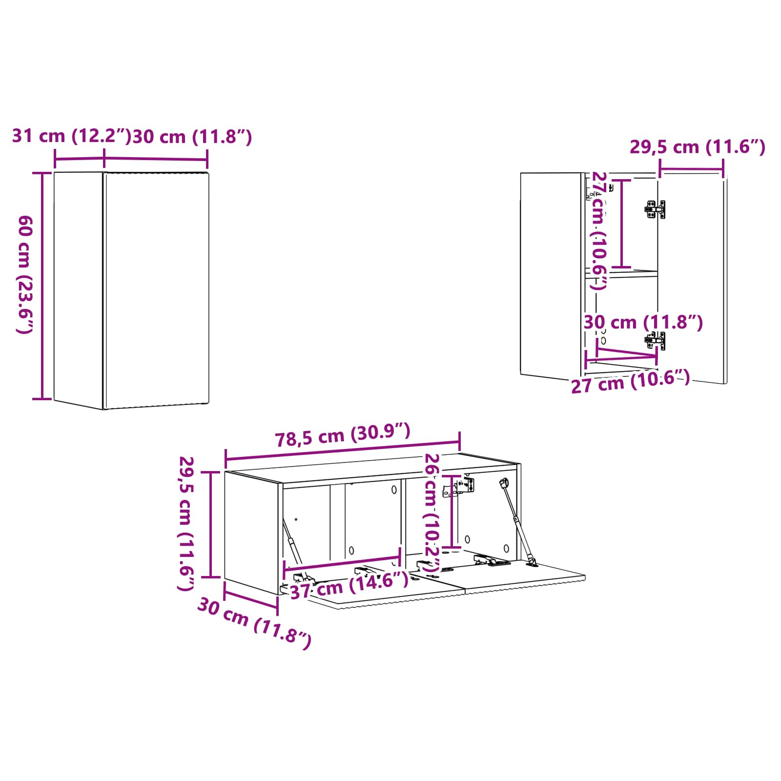 Set TV komoda Zidne 6 pcs Siva Sonoma Konstruirano drvo