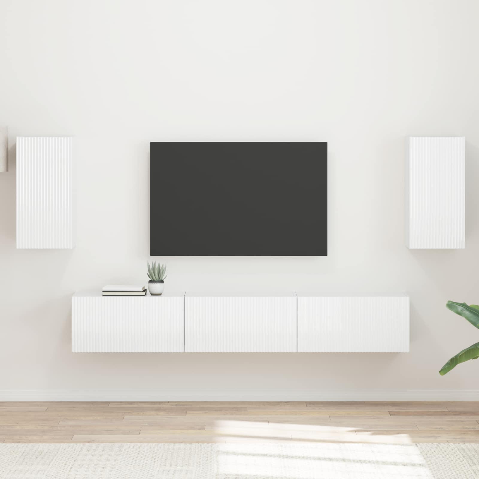 Set TV komoda Zidne 5 pcs Visoki sjaj bijela Konstruirano drvo
