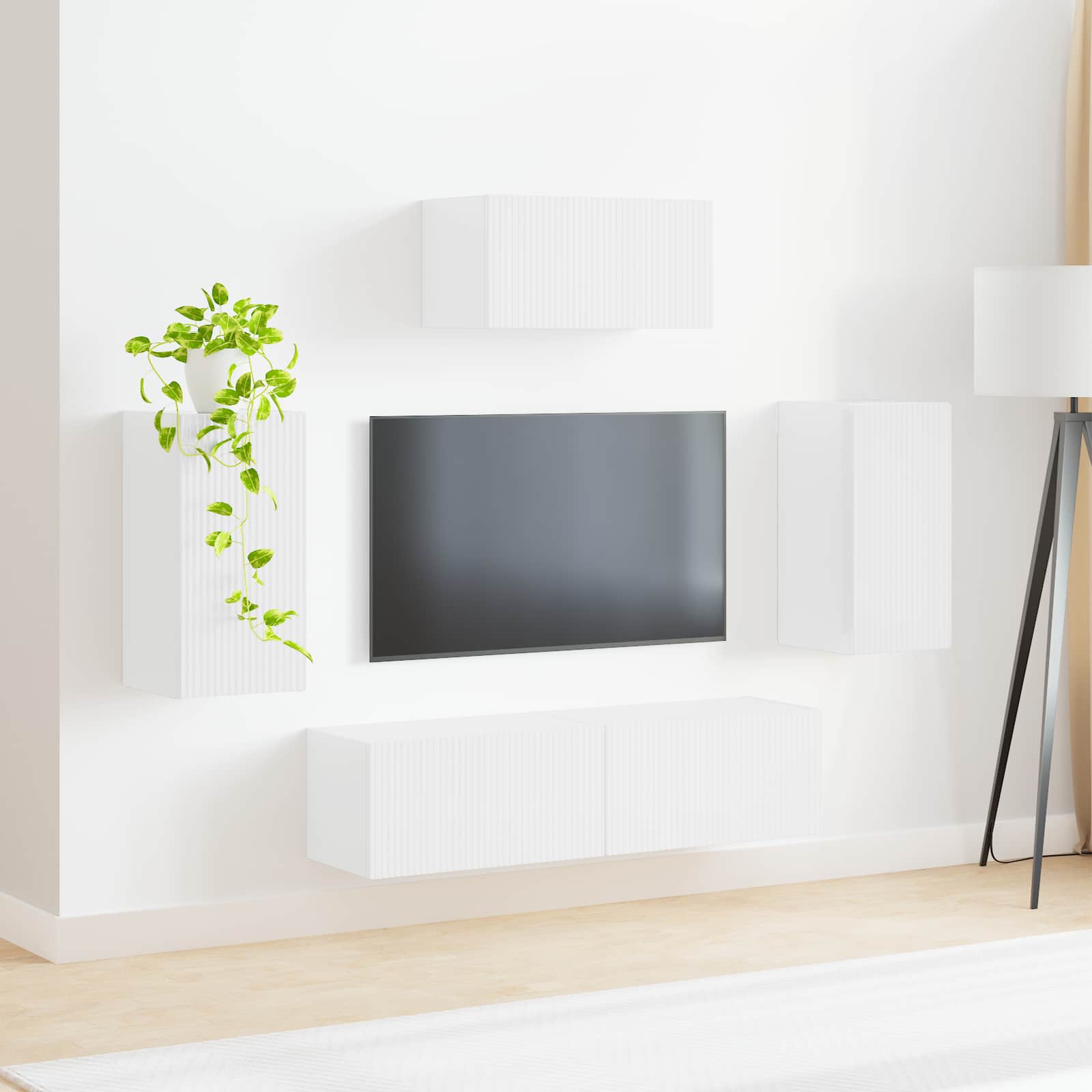 Set TV komoda Zidne 5 pcs Visoki sjaj bijela Konstruirano drvo