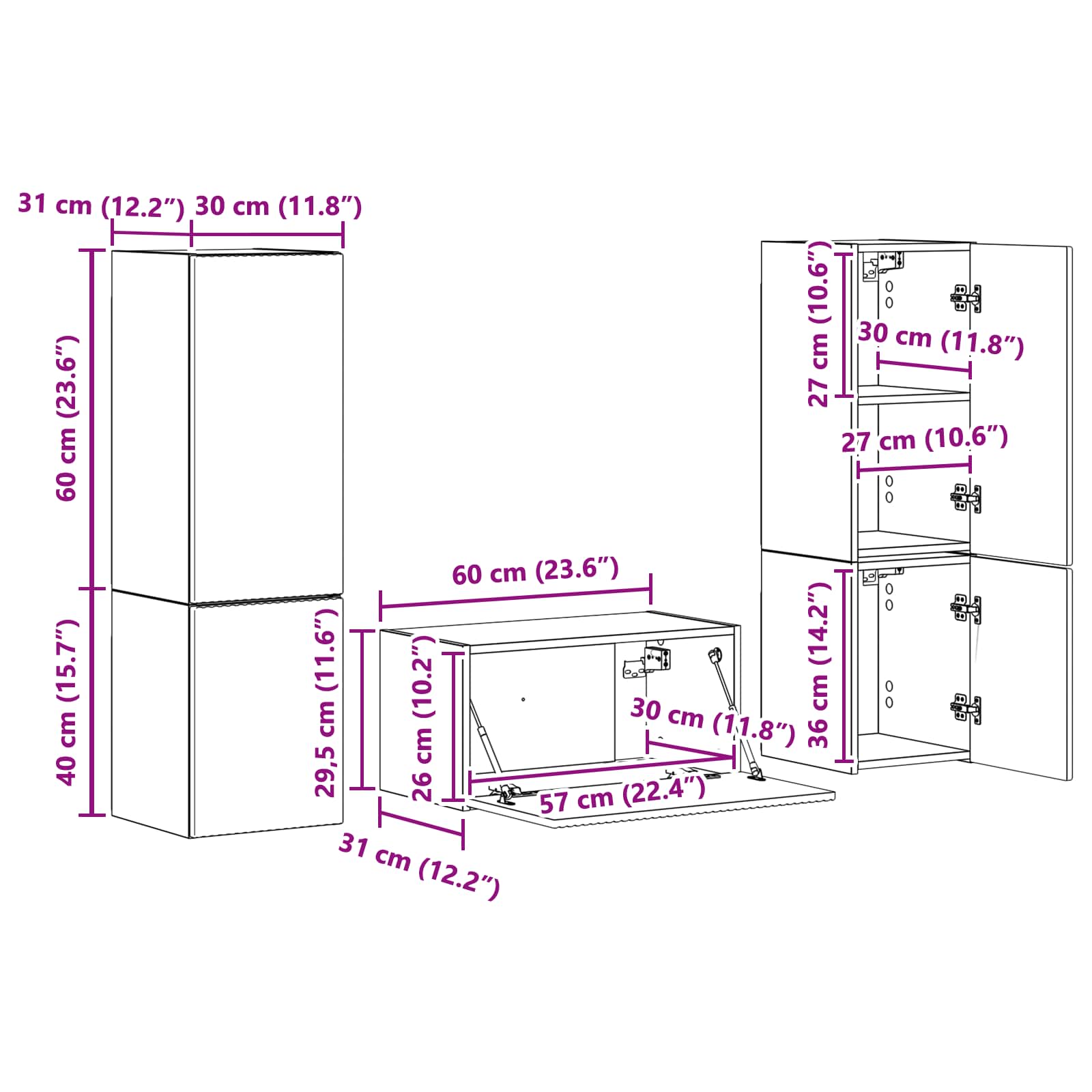 Set TV komoda 5 pcs Bijelo Konstruirano drvo