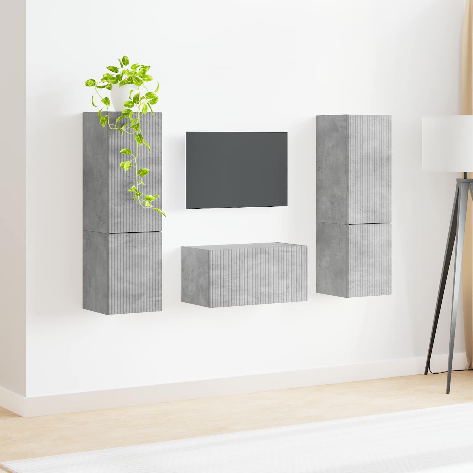 Set TV komoda 5 pcs Betonski sivi Konstruirano drvo