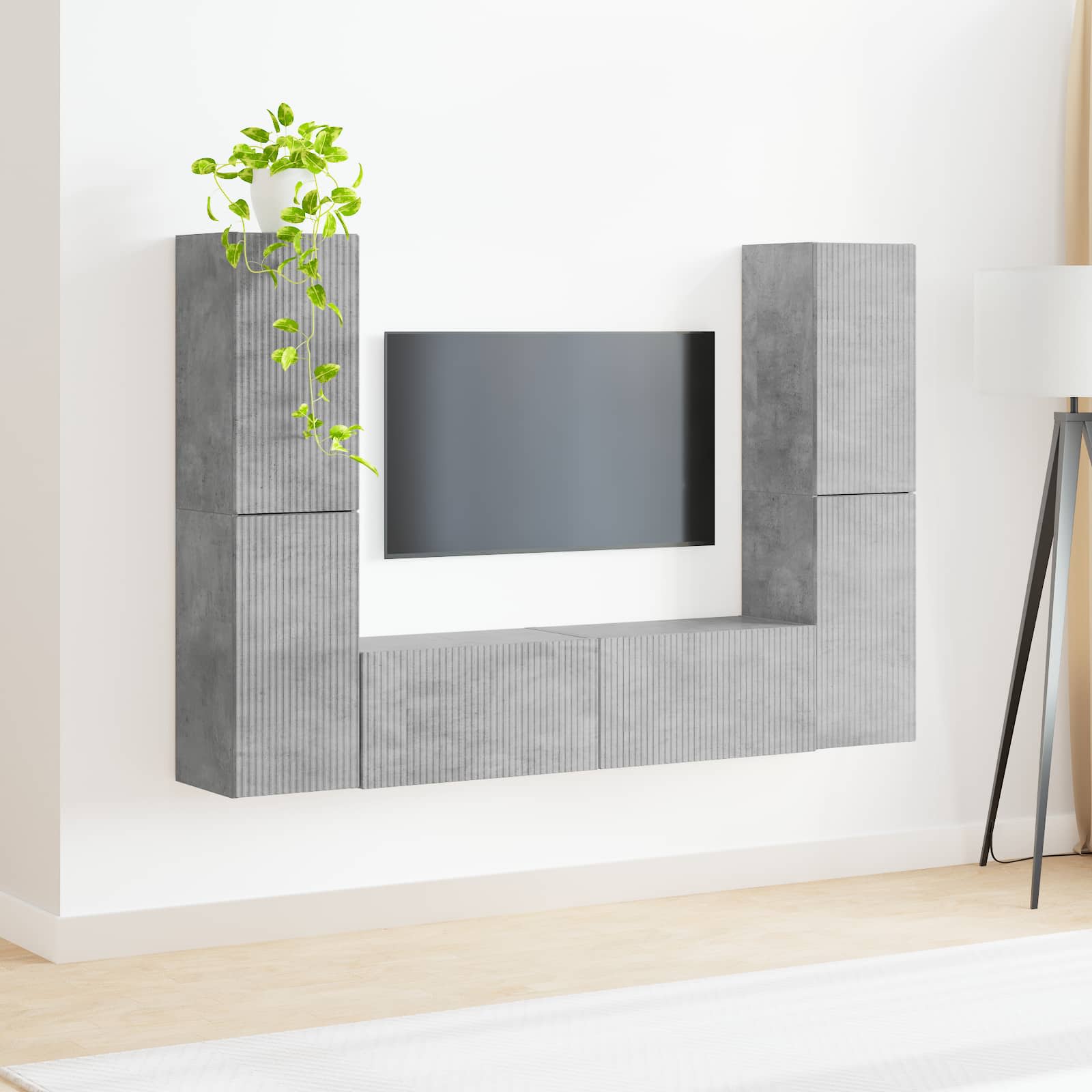 Set TV komoda 6 pcs Betonski sivi Konstruirano drvo