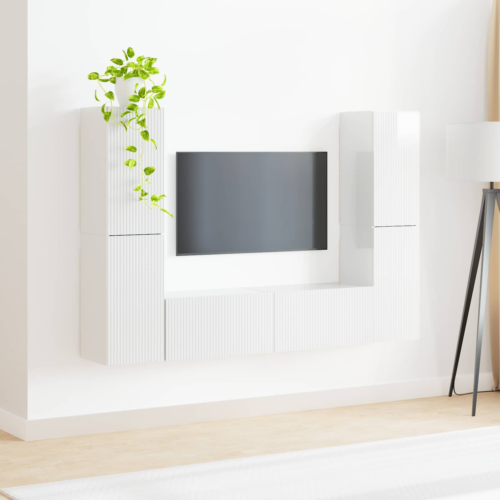 Set TV komoda 6 pcs Visoki sjaj bijela Konstruirano drvo