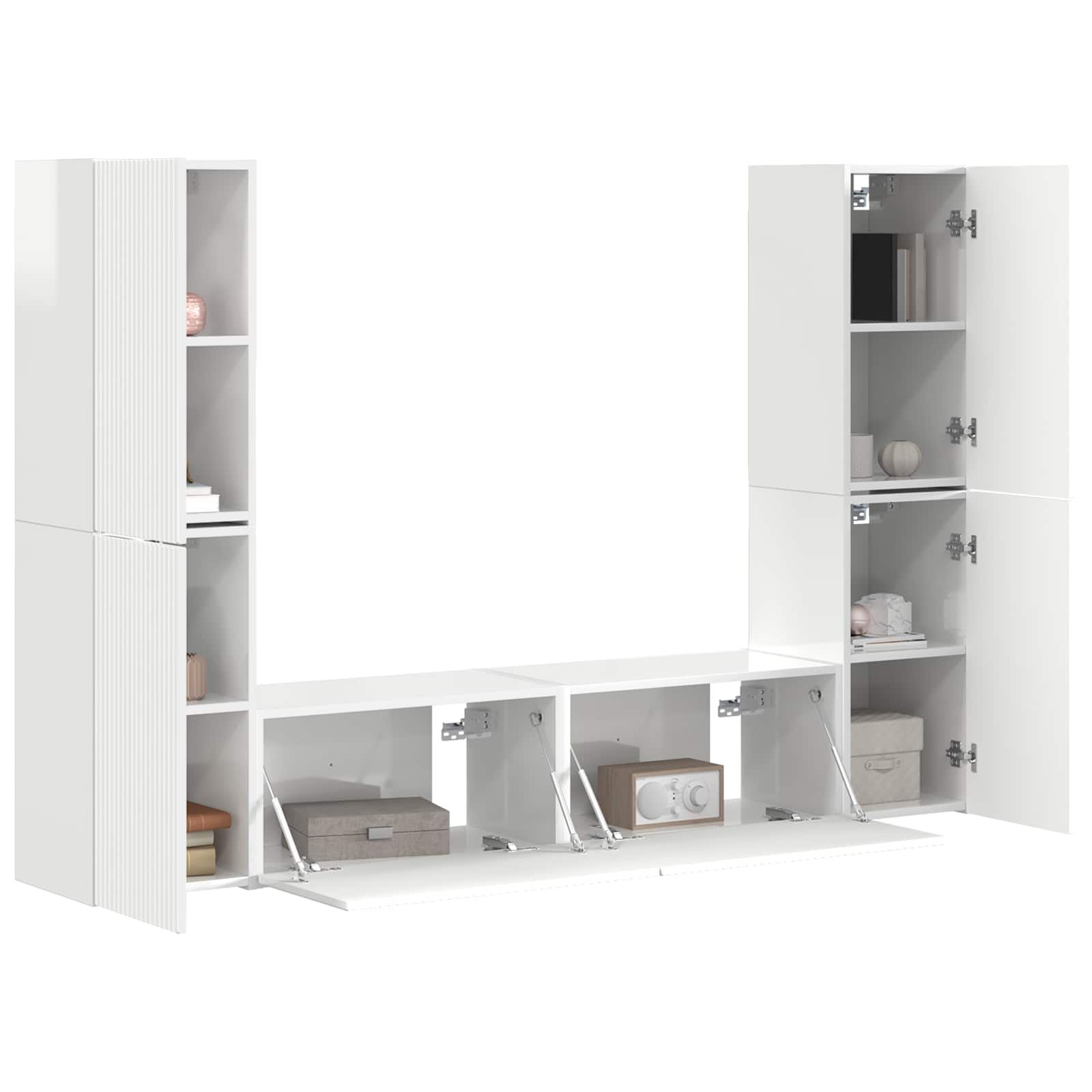 Set TV komoda 6 pcs Visoki sjaj bijela Konstruirano drvo