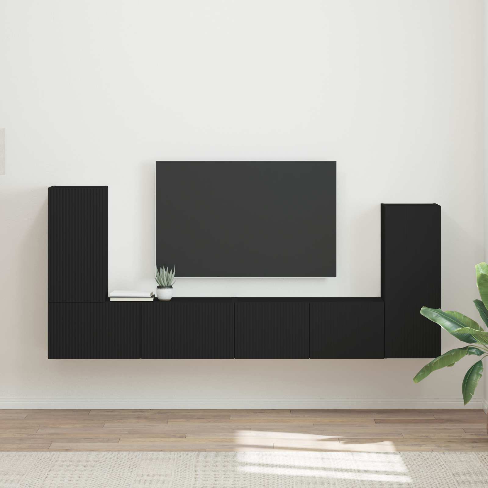 Set TV komoda 4 pcs Crna Konstruirano drvo