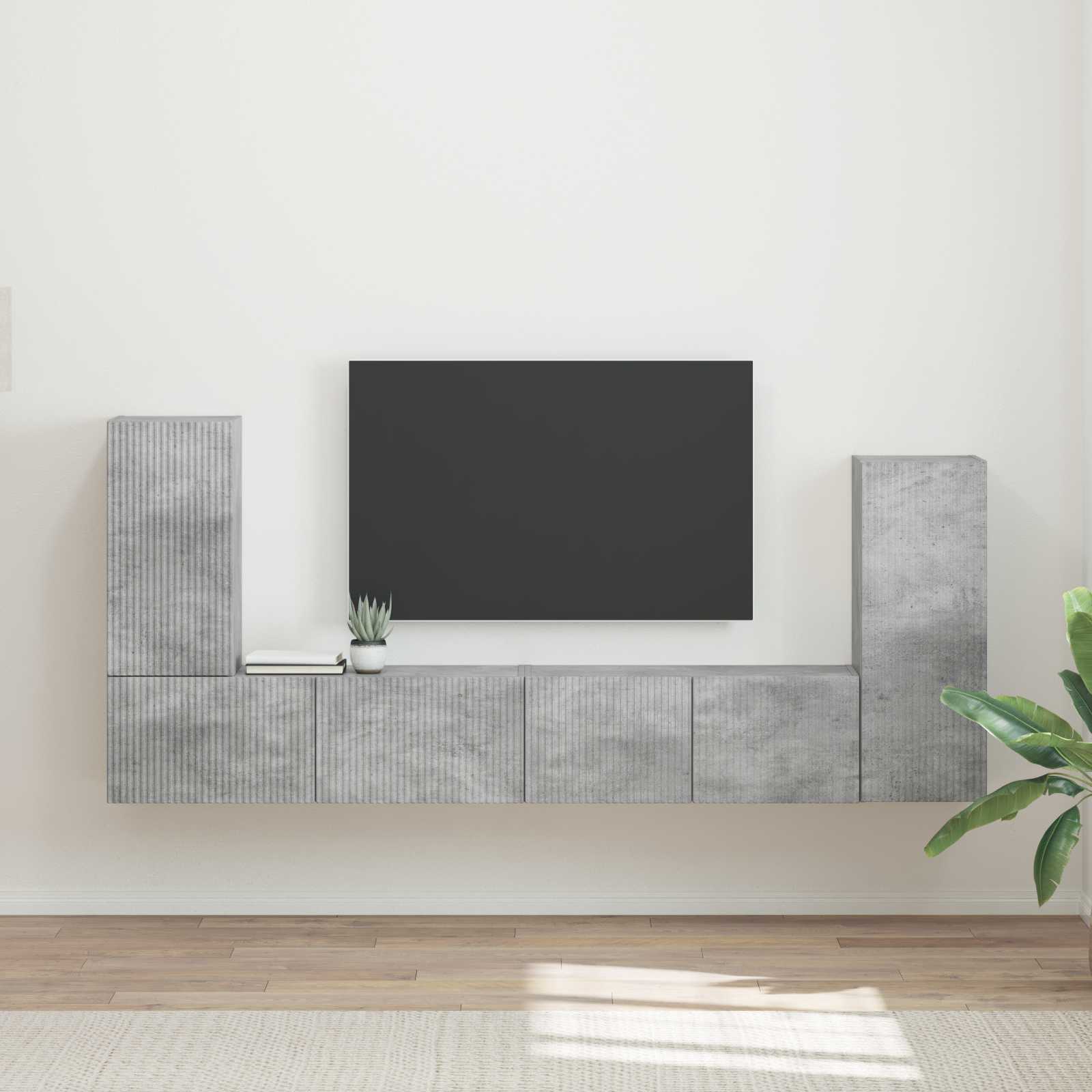 Set TV komoda 4 pcs Betonski sivi Konstruirano drvo