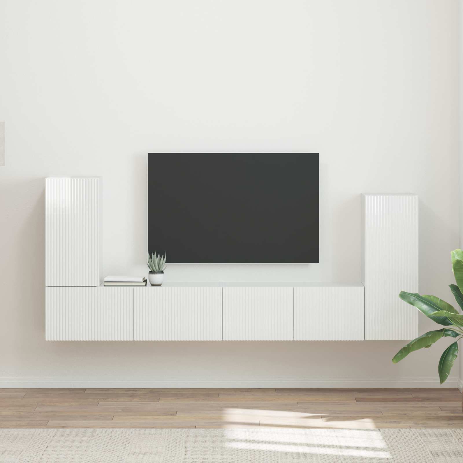 Set TV komoda 4 pcs Visoki sjaj bijela Konstruirano drvo