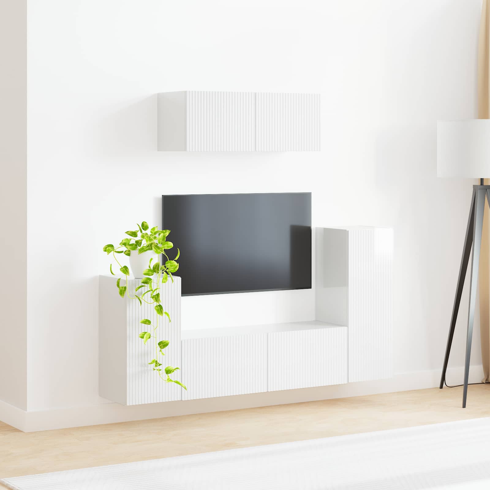 Set TV komoda 4 pcs Visoki sjaj bijela Konstruirano drvo