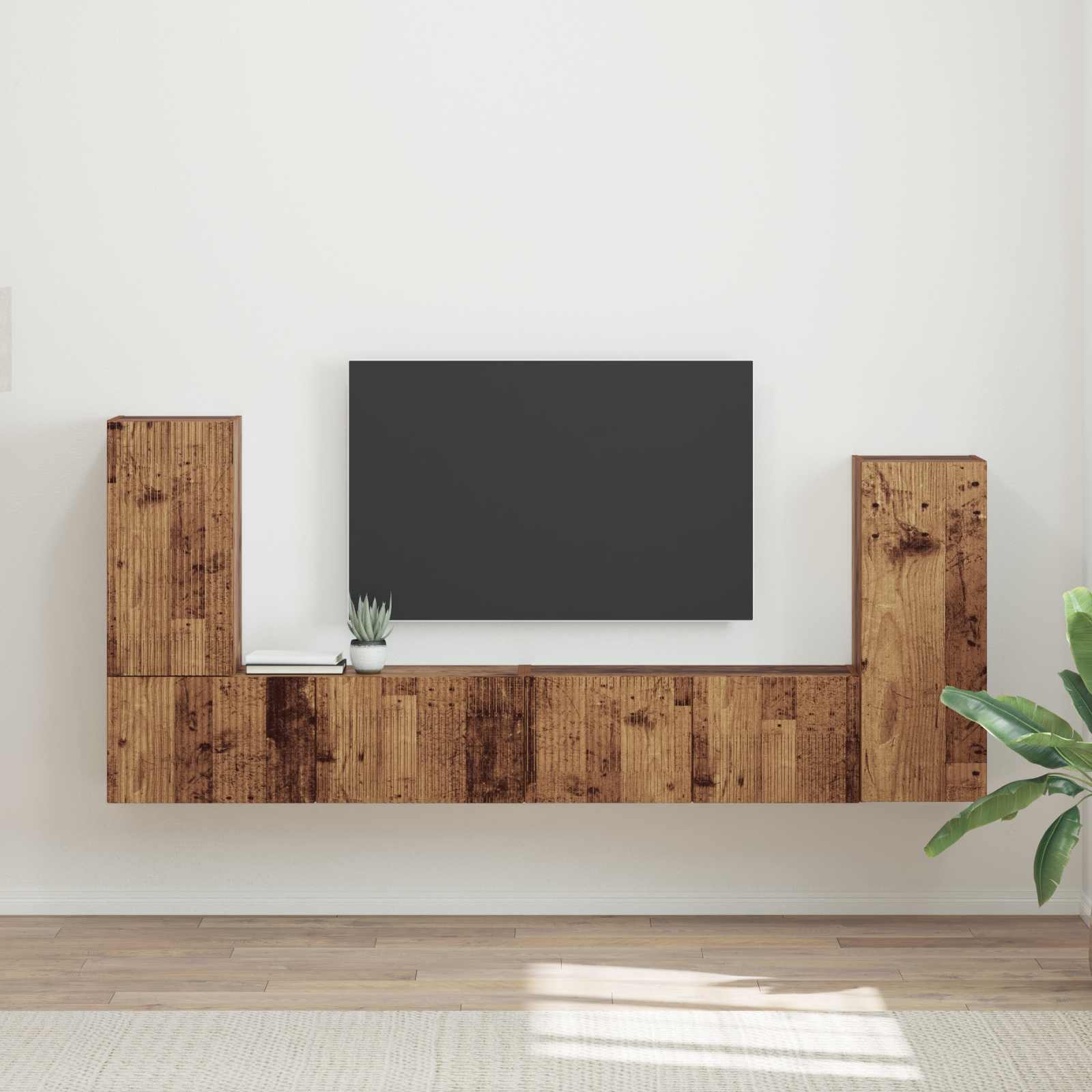 Set TV komoda 4 pcs Staro drvo Konstruirano drvo