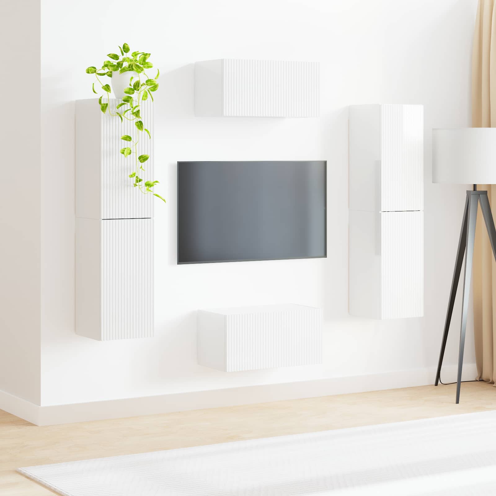 Set TV komoda 6 pcs Visoki sjaj bijela Konstruirano drvo