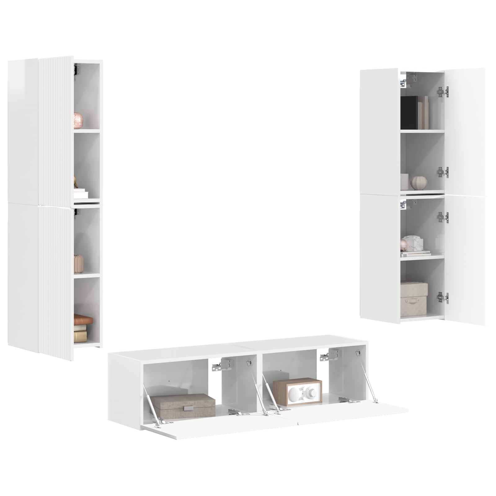 Set TV komoda 6 pcs Visoki sjaj bijela Konstruirano drvo