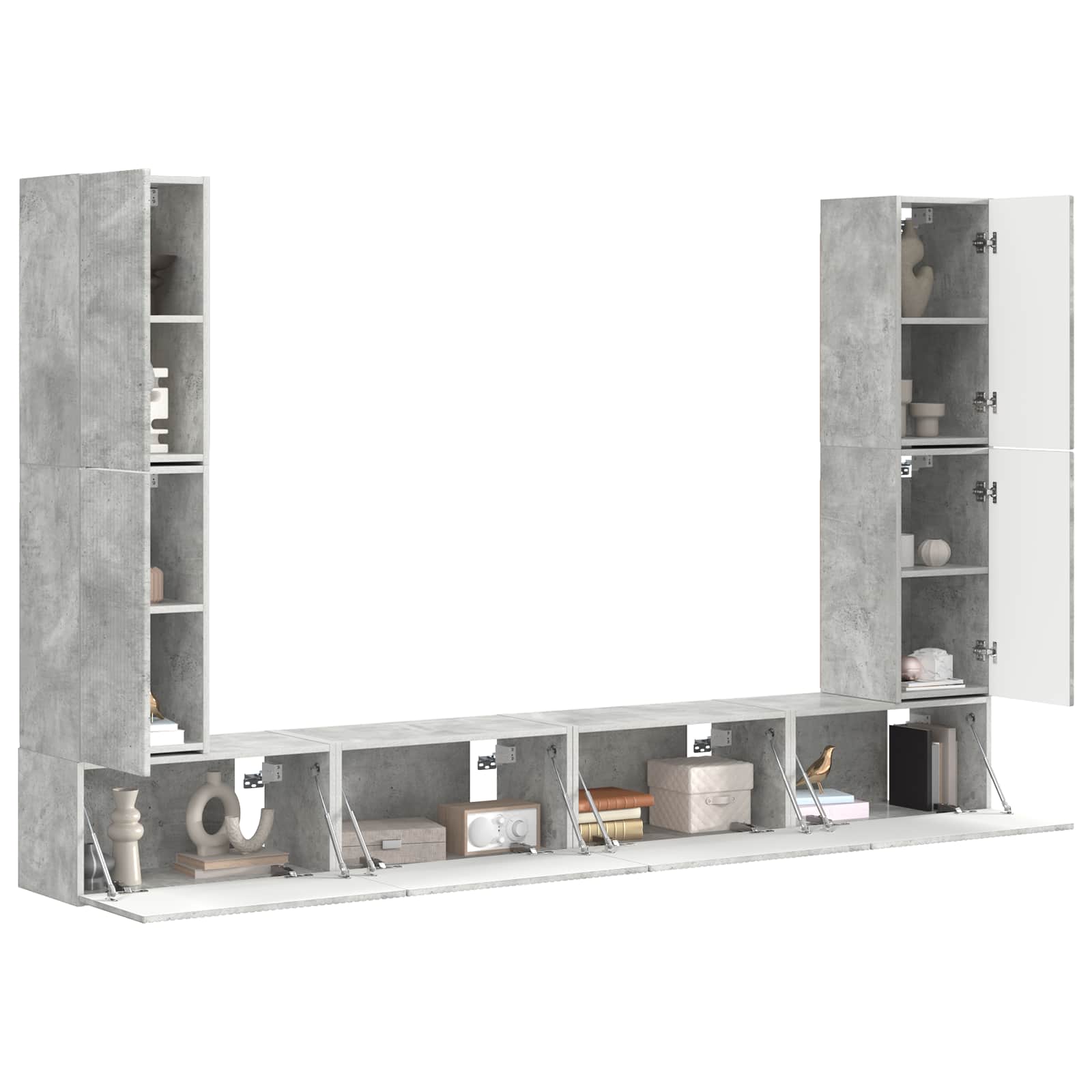 Set TV komoda 8 pcs Betonski sivi Konstruirano drvo