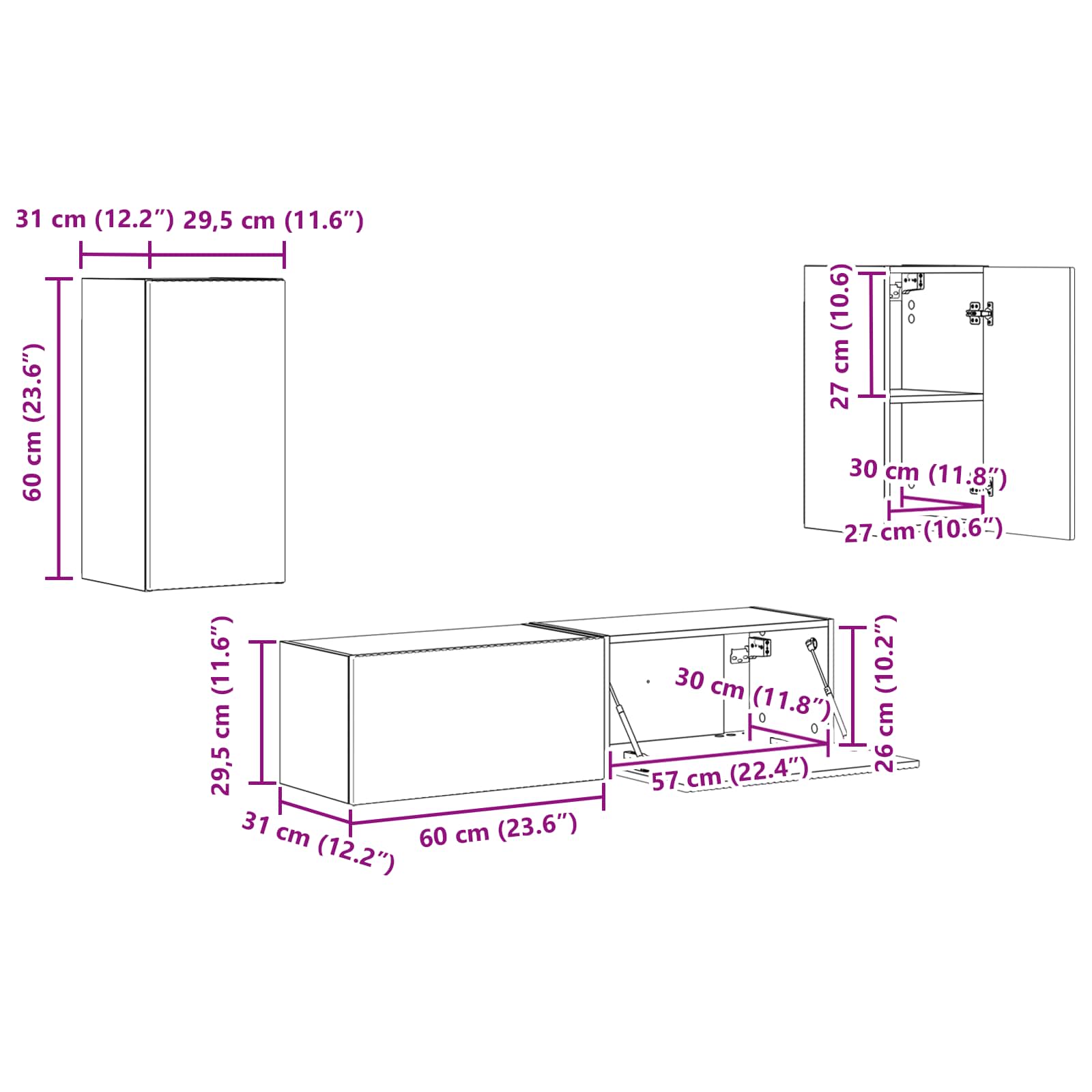 Set TV komoda 4 pcs Bijelo Konstruirano drvo