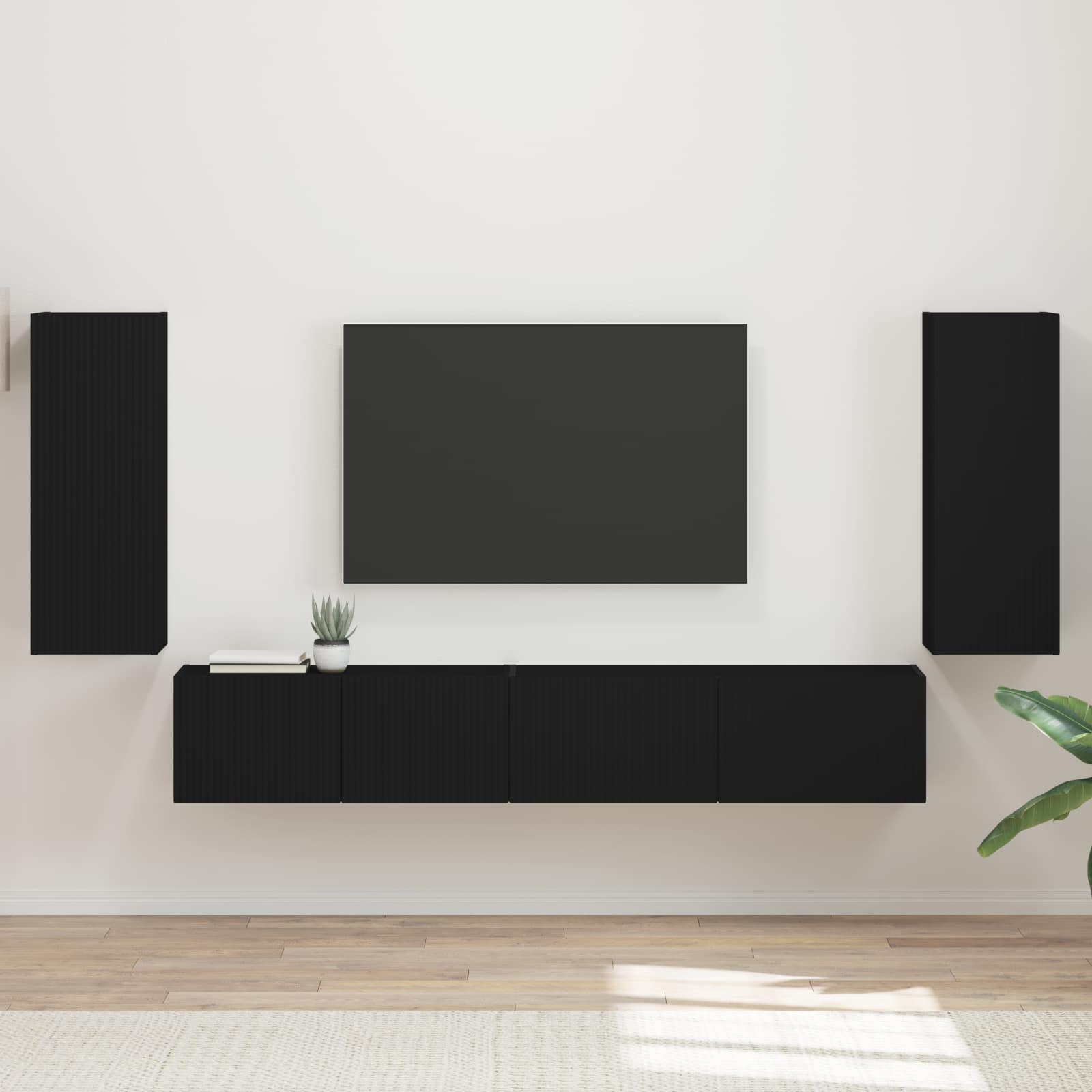 Set TV komoda 4 pcs Crna Konstruirano drvo