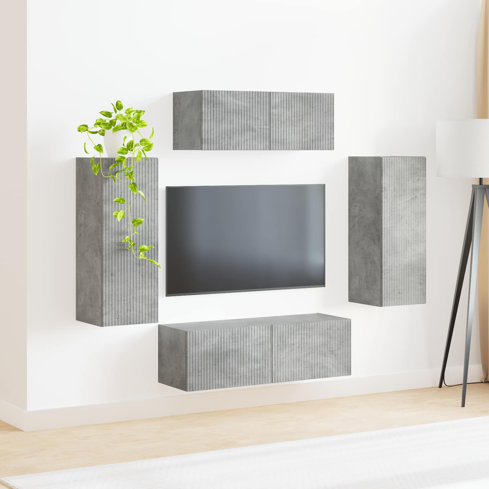 Set TV komoda 4 pcs Betonski sivi Konstruirano drvo