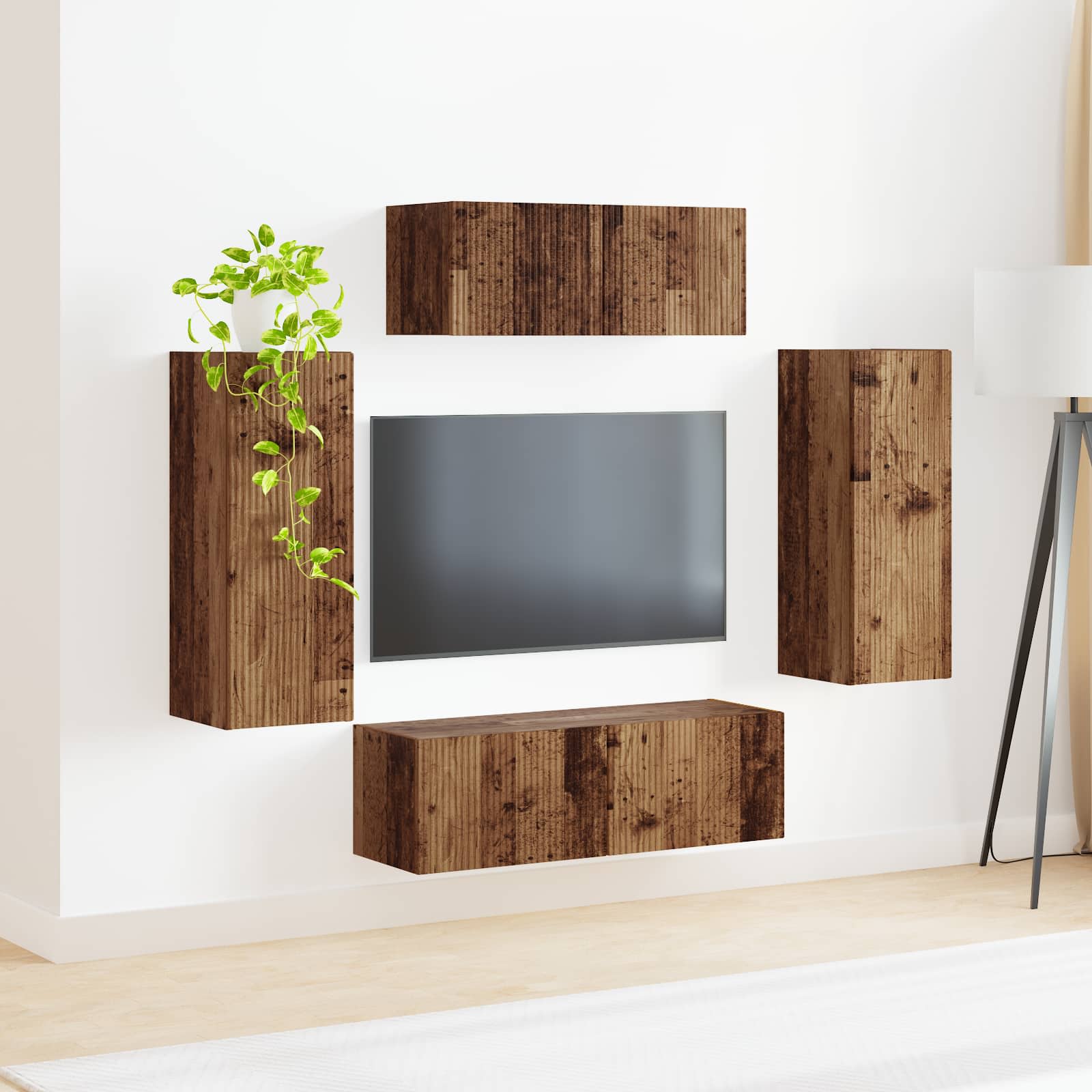 Set TV komoda 4 pcs Staro drvo Konstruirano drvo