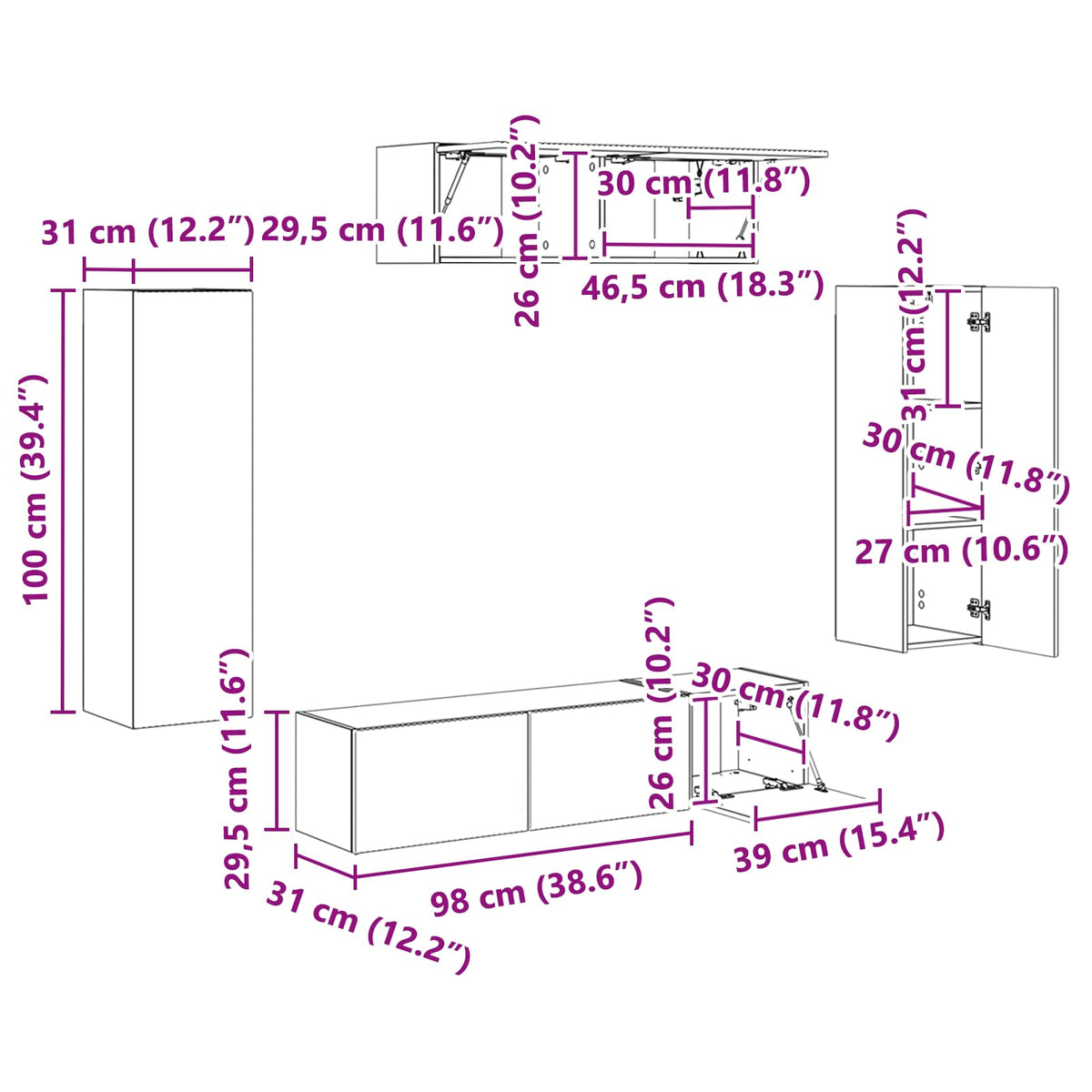 TV ormar 5 pcs Betonski sivi
