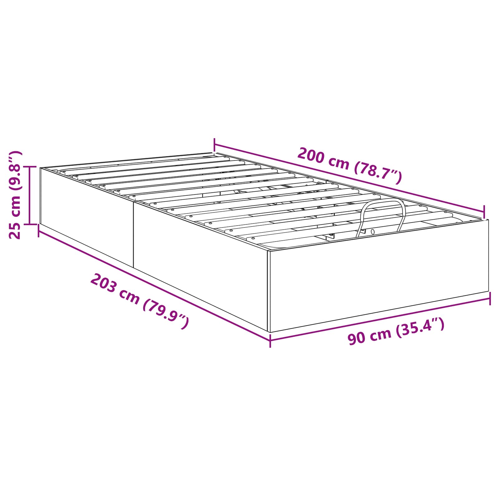 Otomanski krevet Betonsko Siva 90 x 200 cm Konstrukcijsko drvo