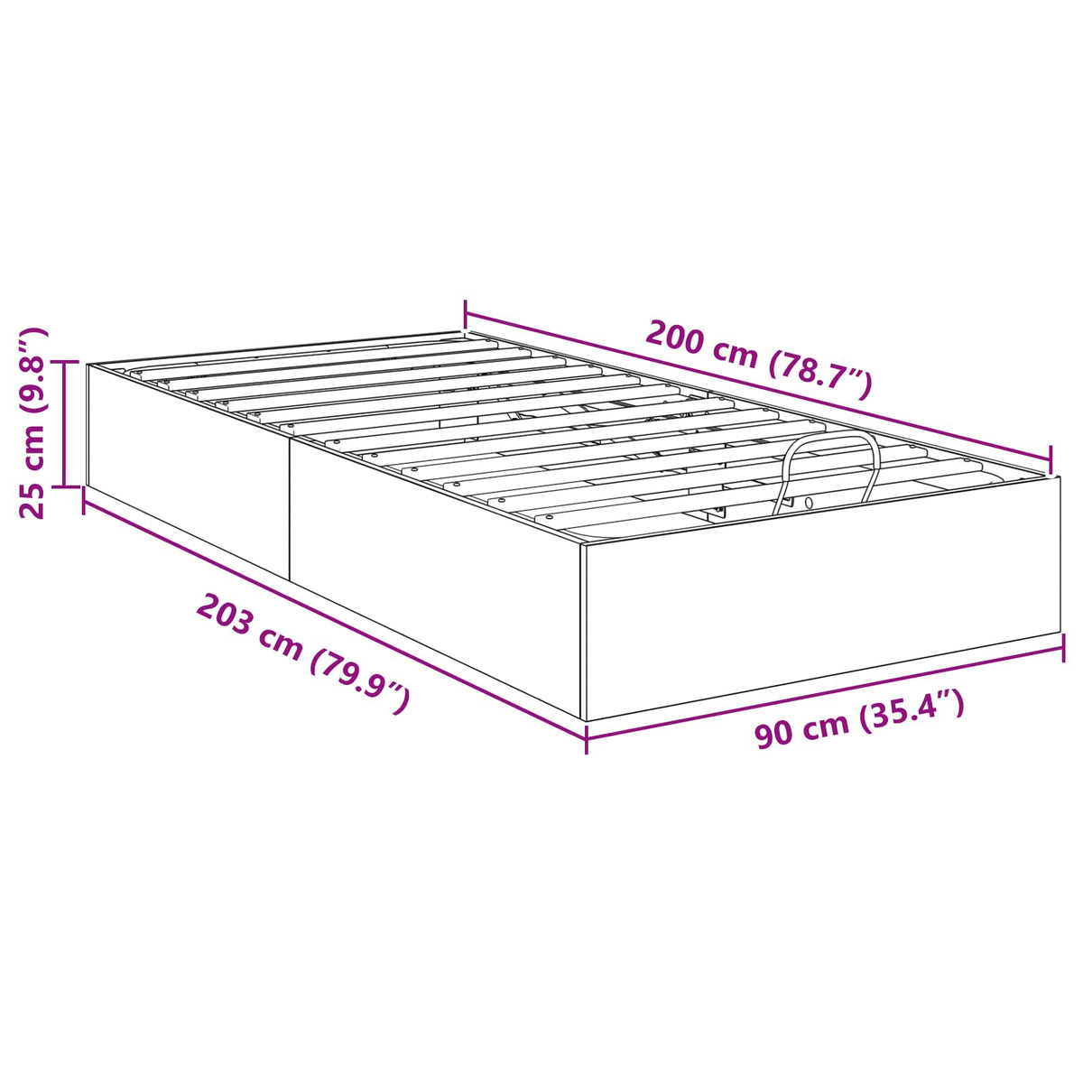 Otomanski krevet s pohranom Sivi Sonoma 203 x 90 x 25 cm