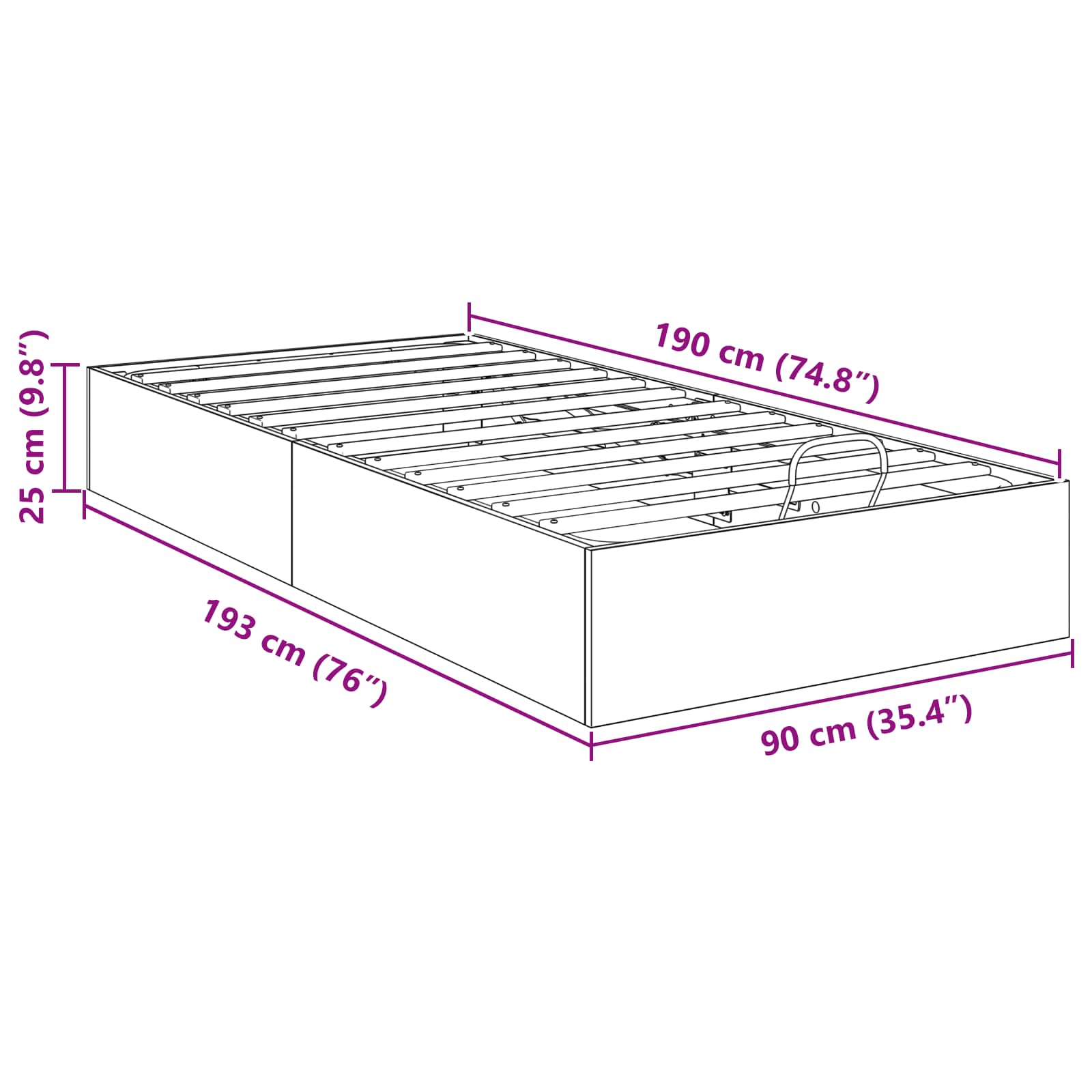 Otomanski krevet s pohranom Sonoma hrast 193 x 90 x 25 cm