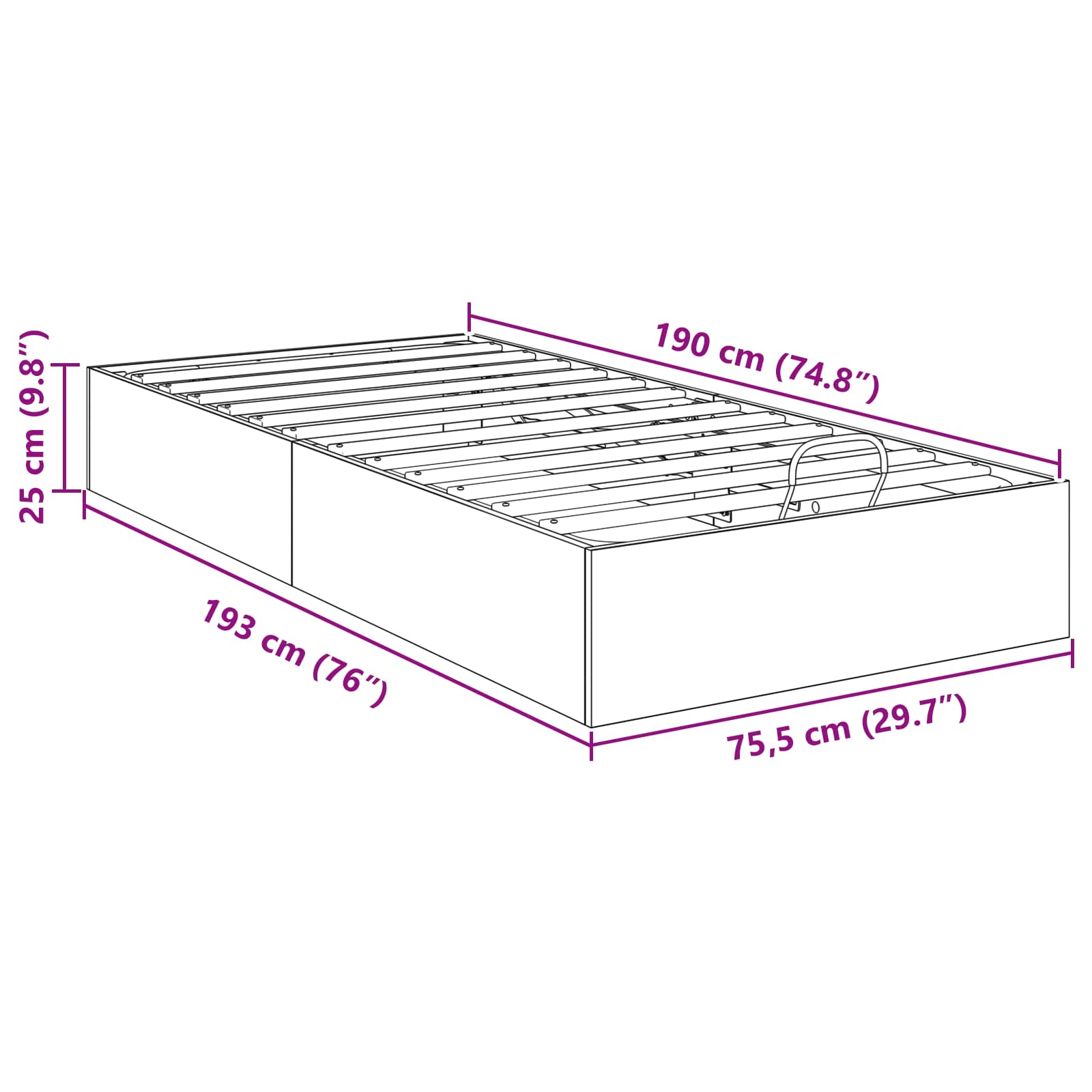Otomanski krevet s pohranom Betonsko Siva 75,5 x 190 cm