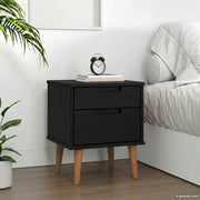 Noćni ormar s ladicama Crna 40 x 35 x 48 cm Masivna borovina