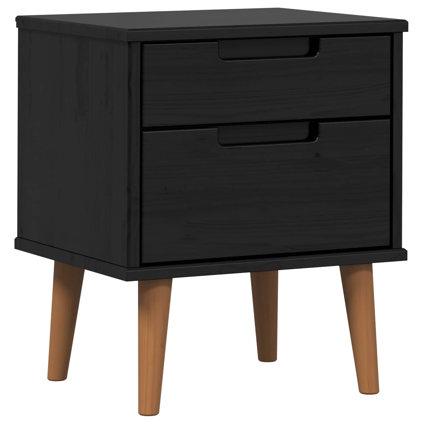 Noćni ormar s ladicama Crna 40 x 35 x 48 cm Masivna borovina
