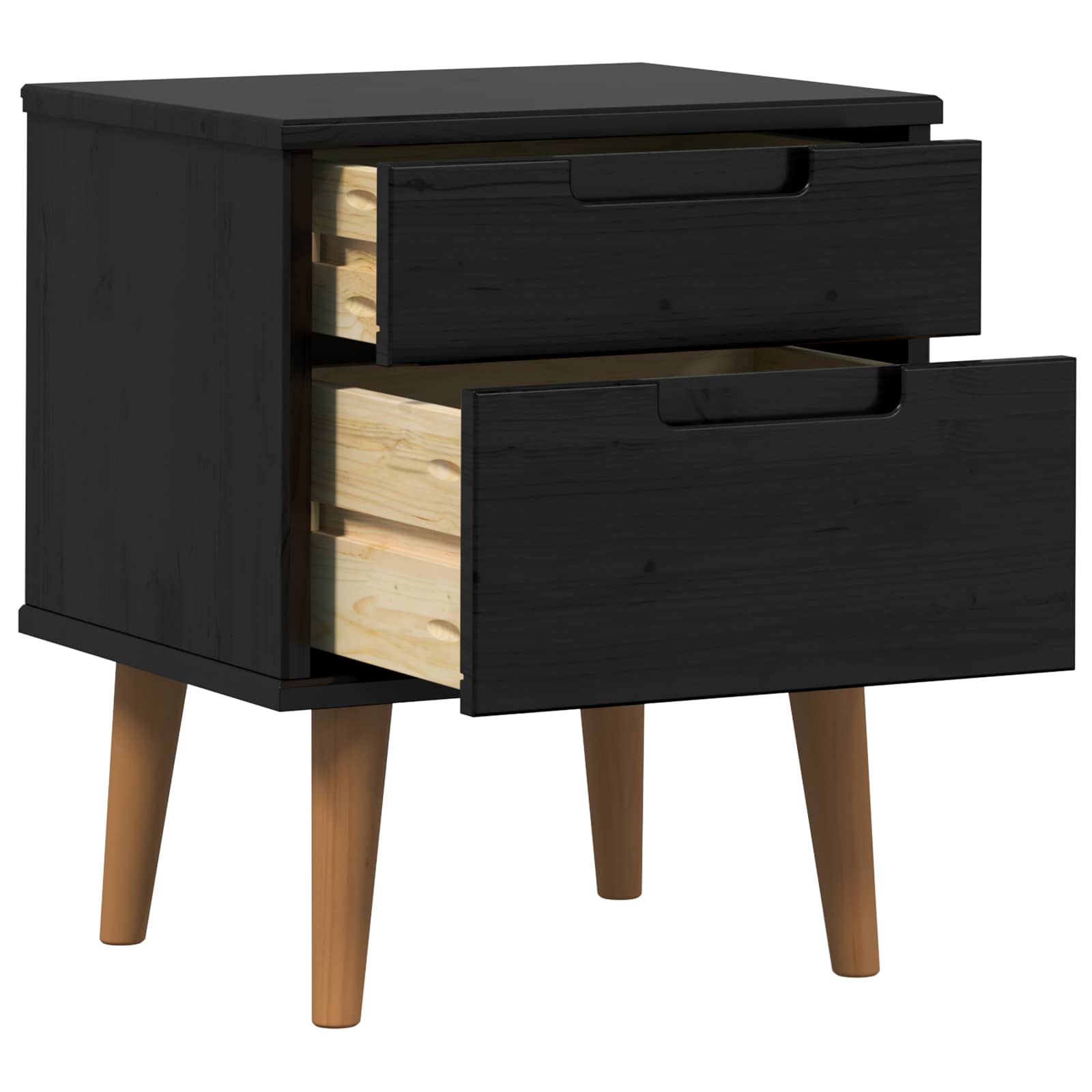 Noćni ormar s ladicama Crna 40 x 35 x 48 cm Masivna borovina