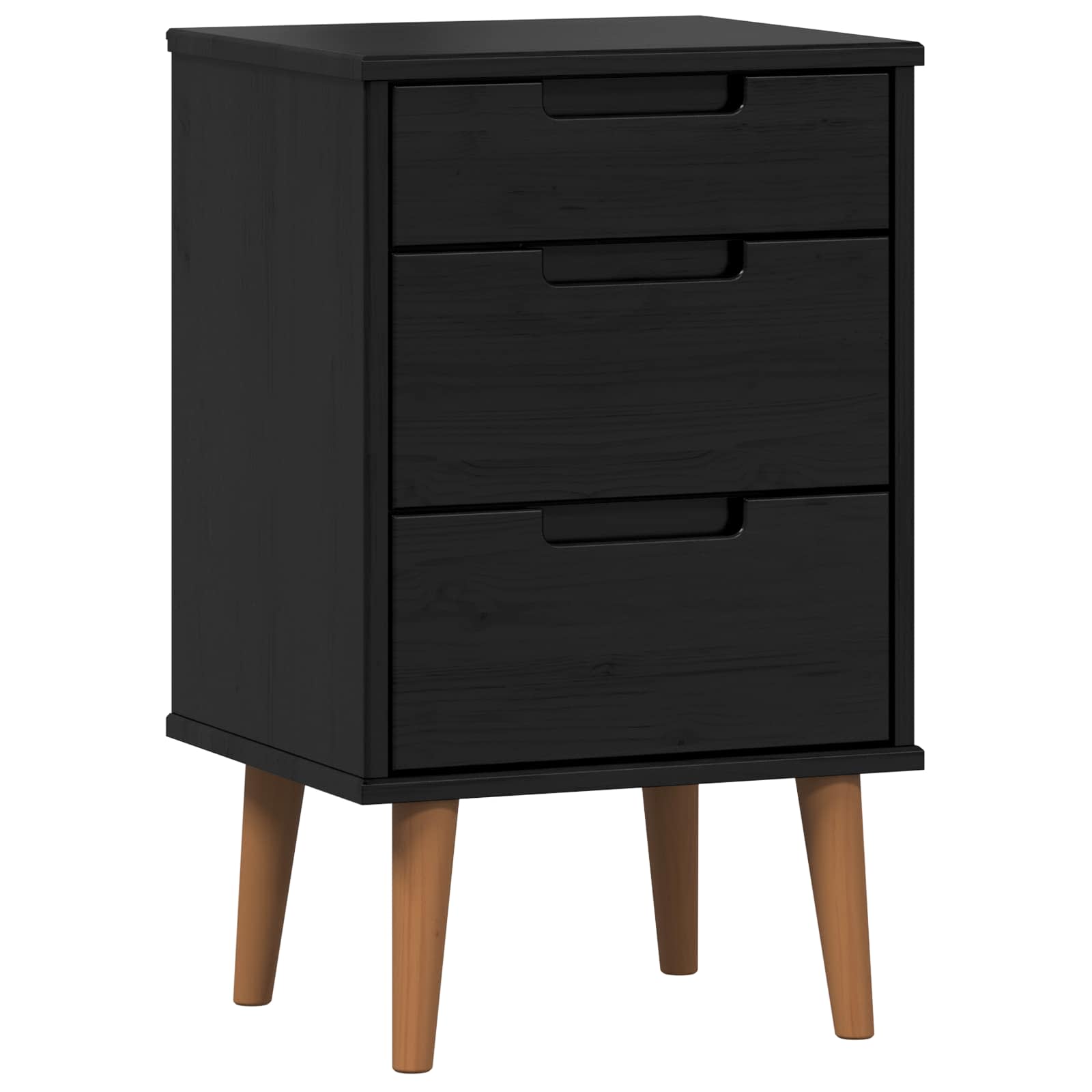 Noćni ormar s ladicama Crna 40 x 35 x 65 cm Masivna borovina