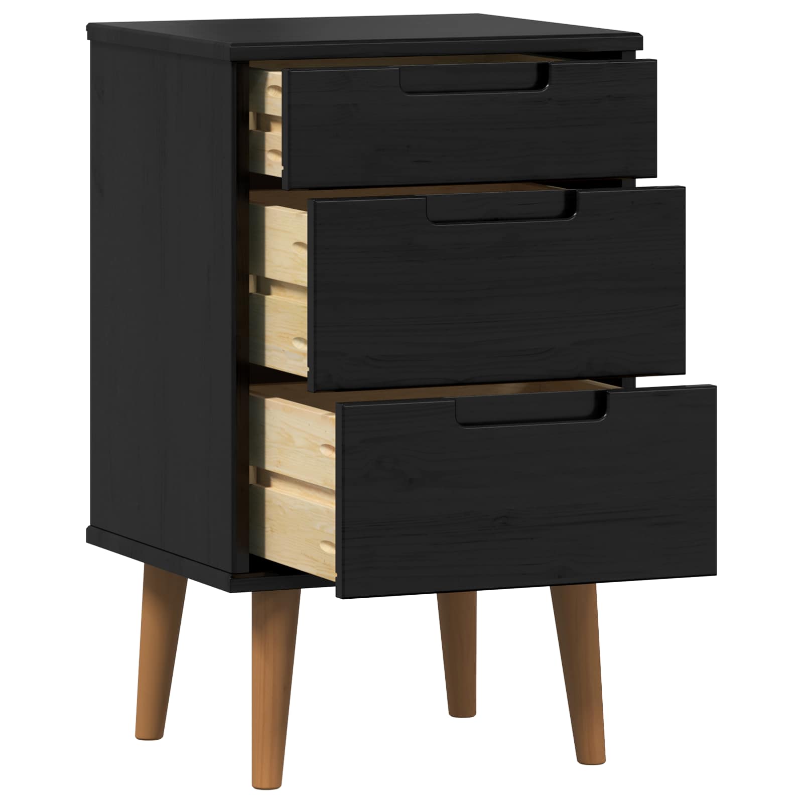 Noćni ormar s ladicama Crna 40 x 35 x 65 cm Masivna borovina