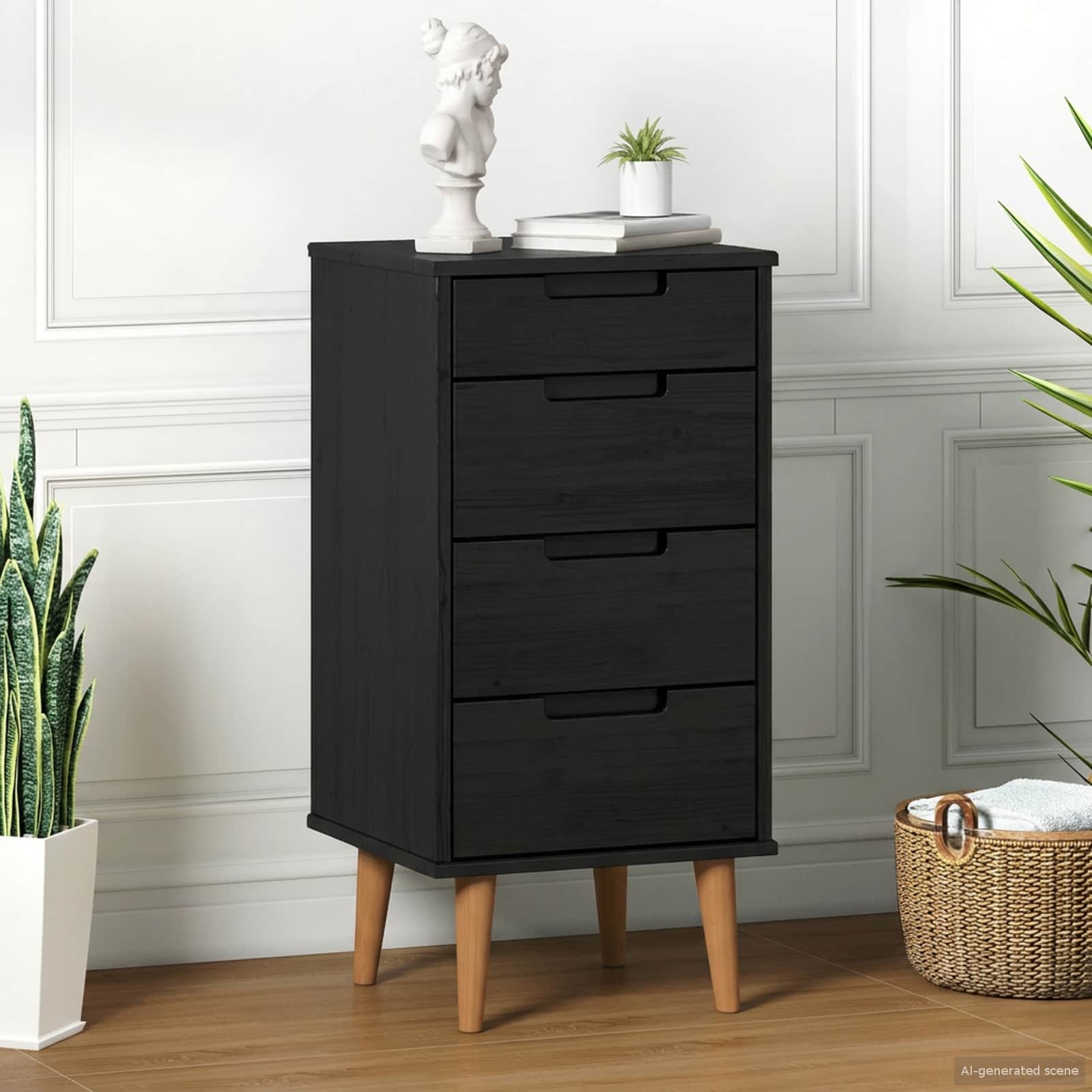 Komoda MOLDE Crna 40 x 35 x 82 cm Masivna borovina