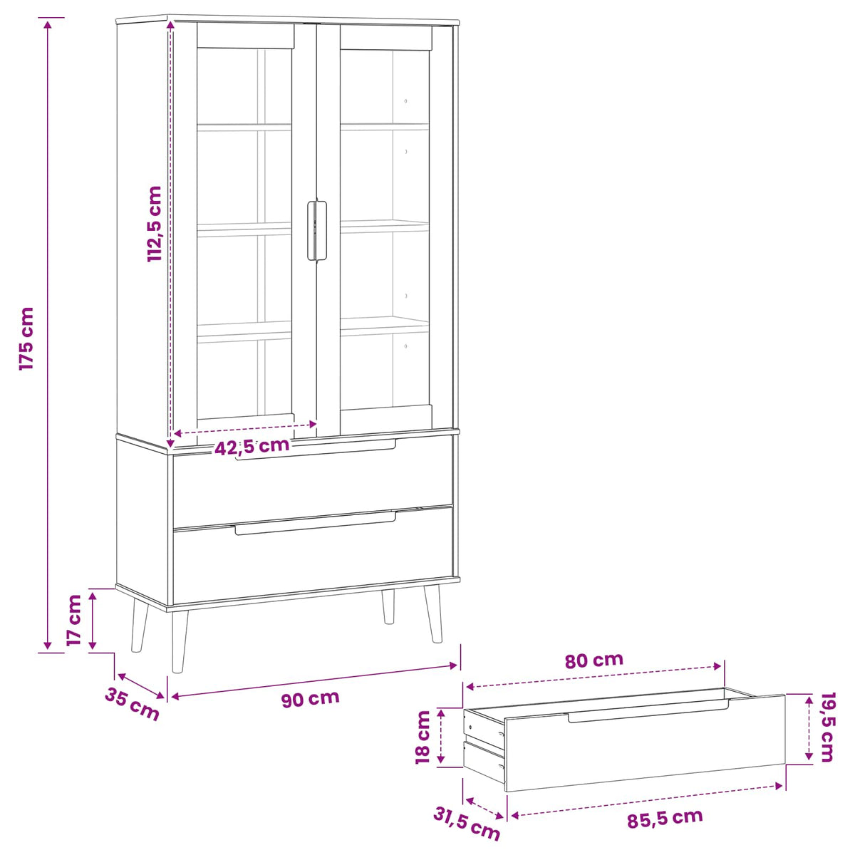 Vitrinski ormar od stakla Crna 90 x 35 x 175 cm
