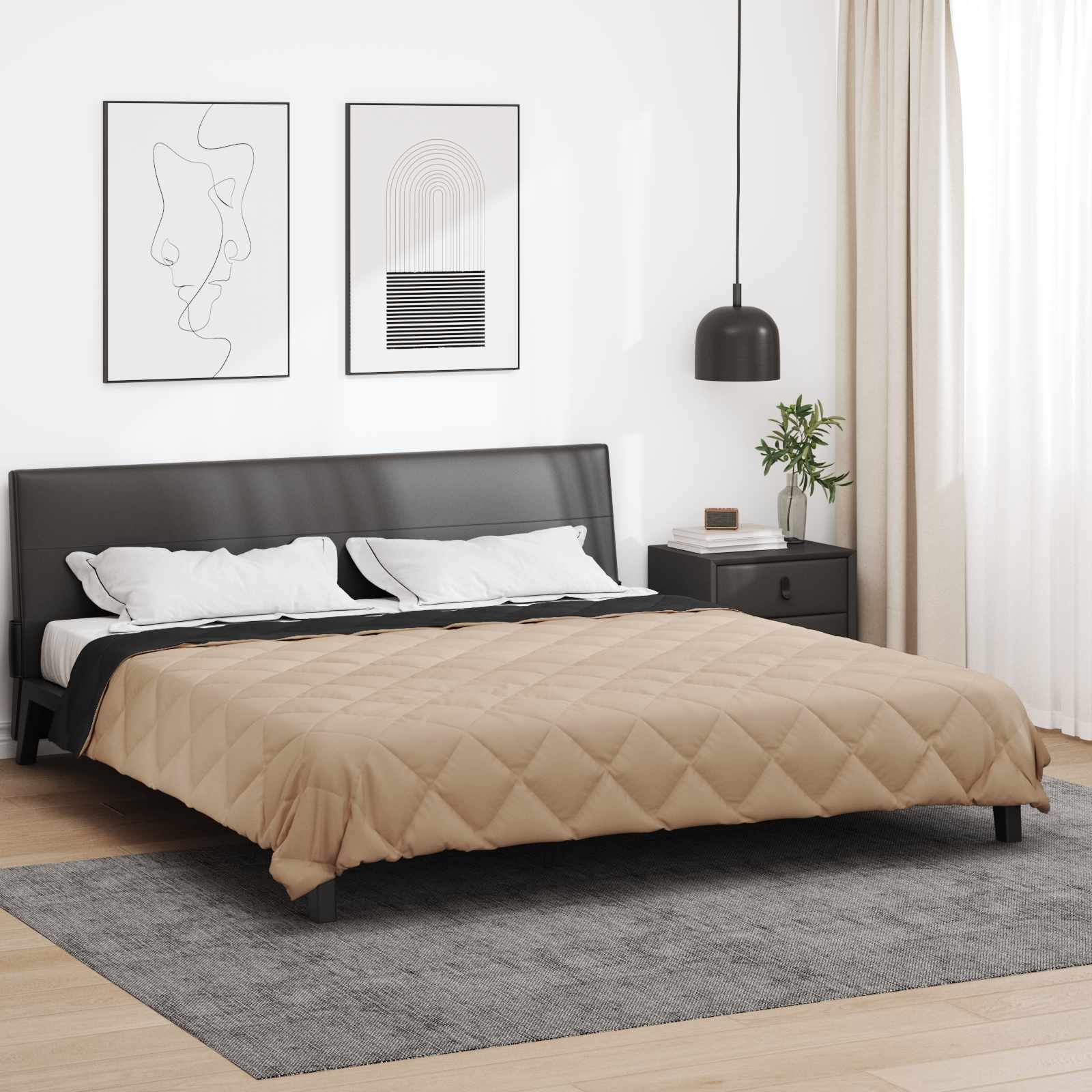 Ljetni pokrivač Crna i taupe 220 x 260 cm Mikrovlakna