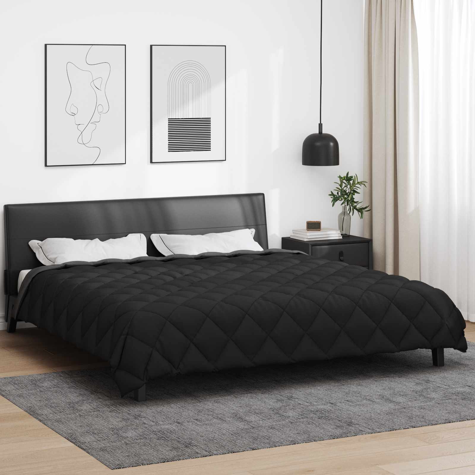 Zimska pokrivača Crna i antracit 200 x 220 cm Mikrovlakna