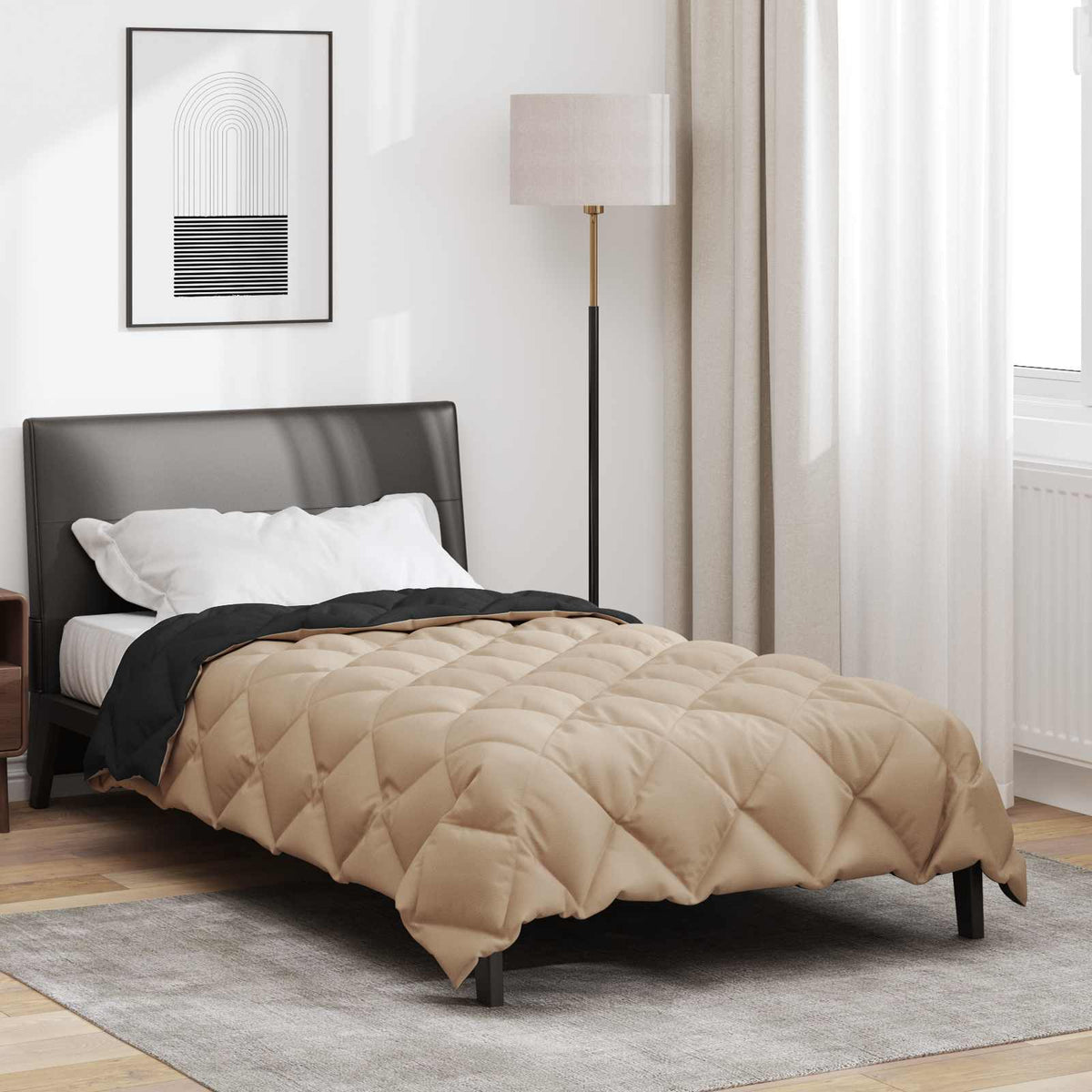Zimska pokrivača Crna i taupe 135 x 200 cm Mikrovlakna