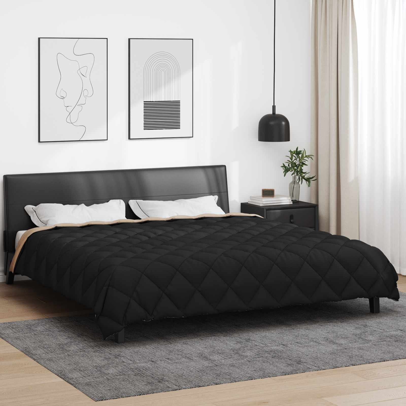 Zimska pokrivača Crna i taupe 200 x 240 cm Mikrovlakna